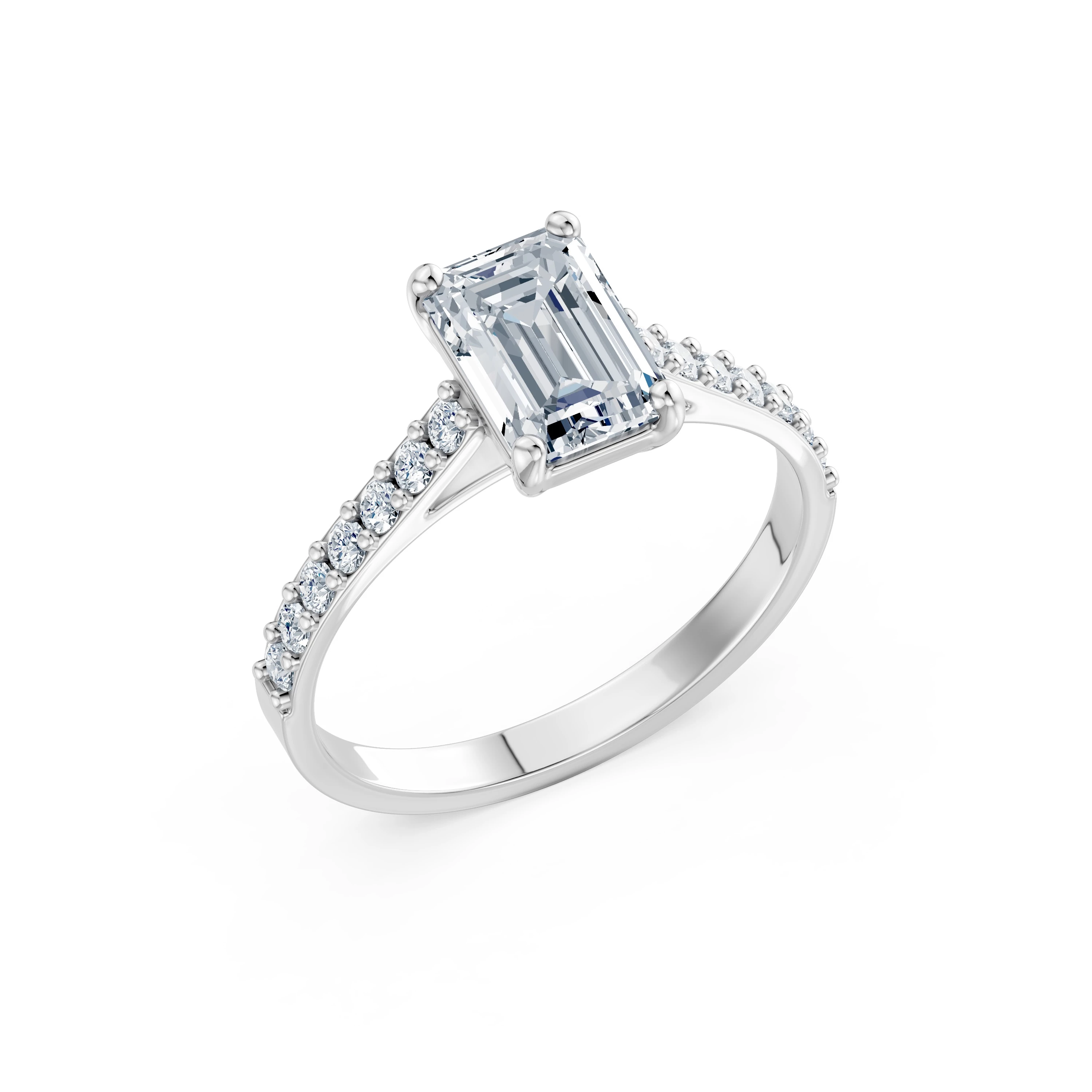 Inel de logodnă din aur cu diamant de laborator smarald de 1.5 ct D/VVS2 și diamante laterale – Graz