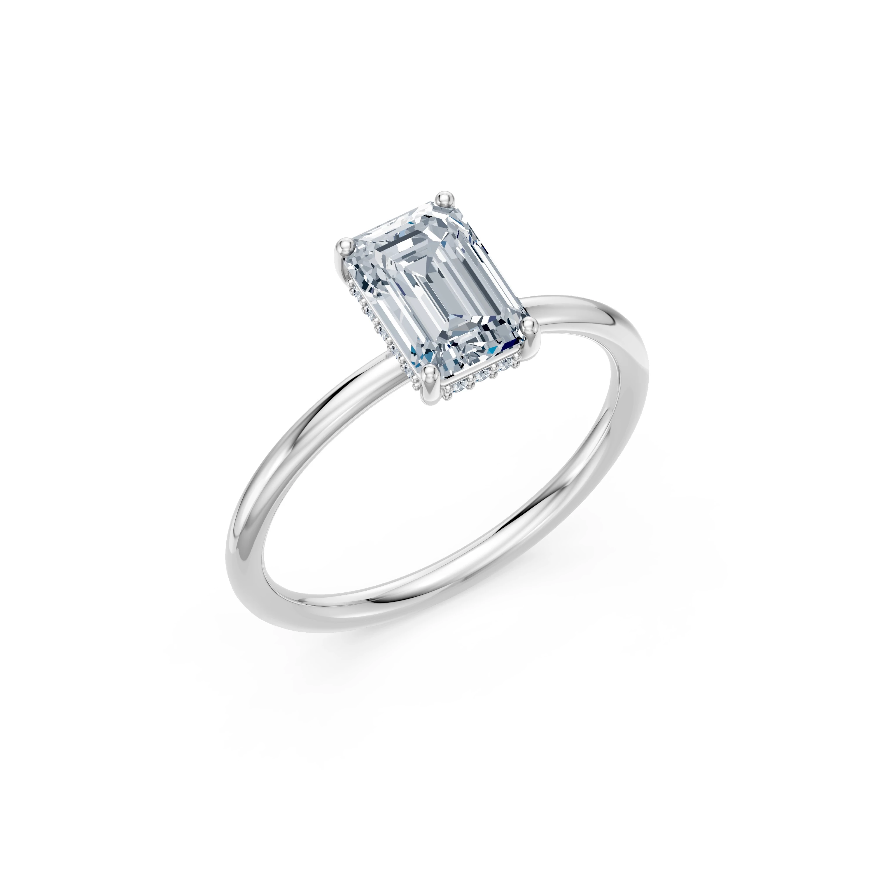 Inel de logodnă din aur cu diamant de laborator smarald de 1.5 ct D/VVS2 și diamante laterale – Lugano