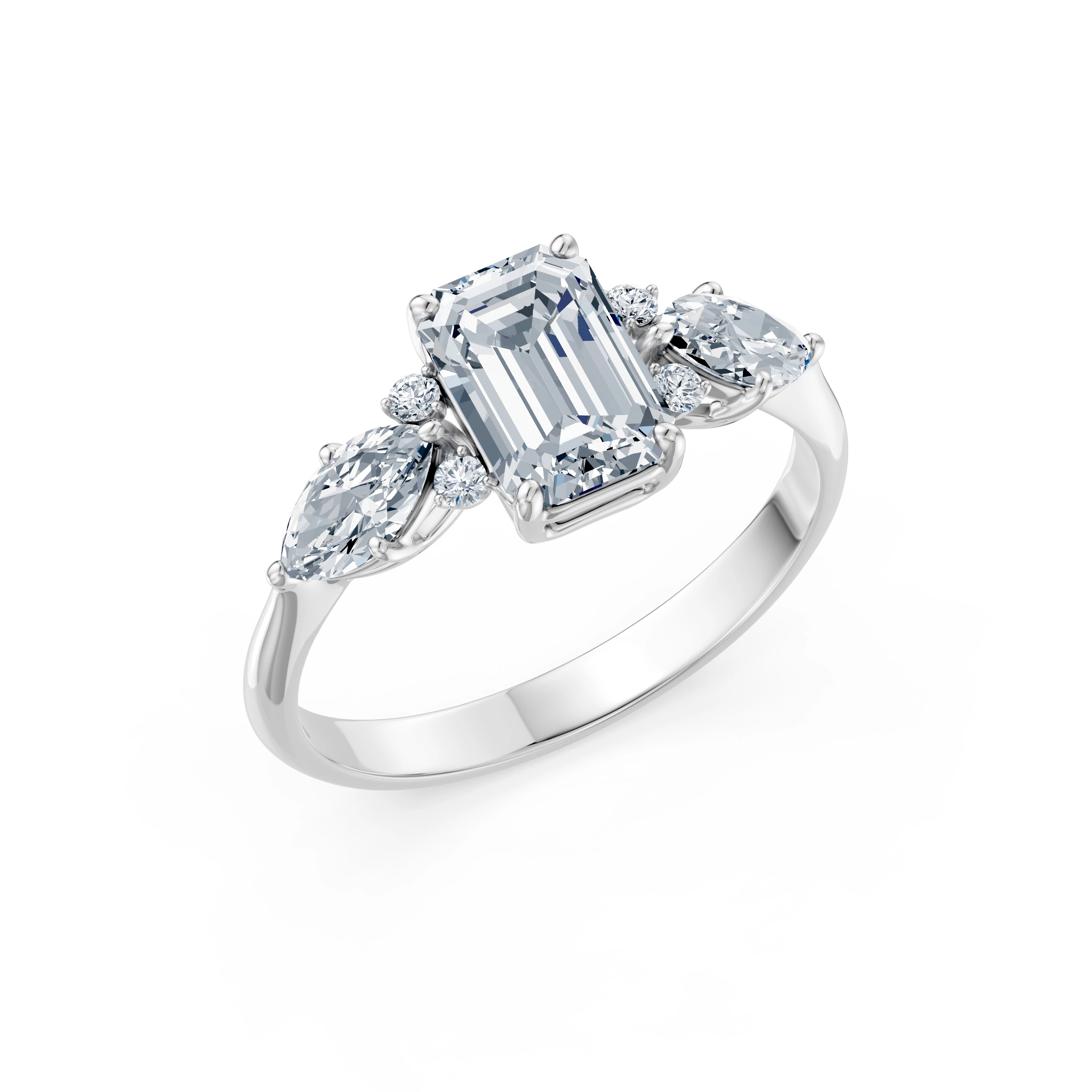 Inel de logodnă din aur cu diamant de laborator smarald de 1.5 ct D/VVS2 și diamante laterale – Portofino