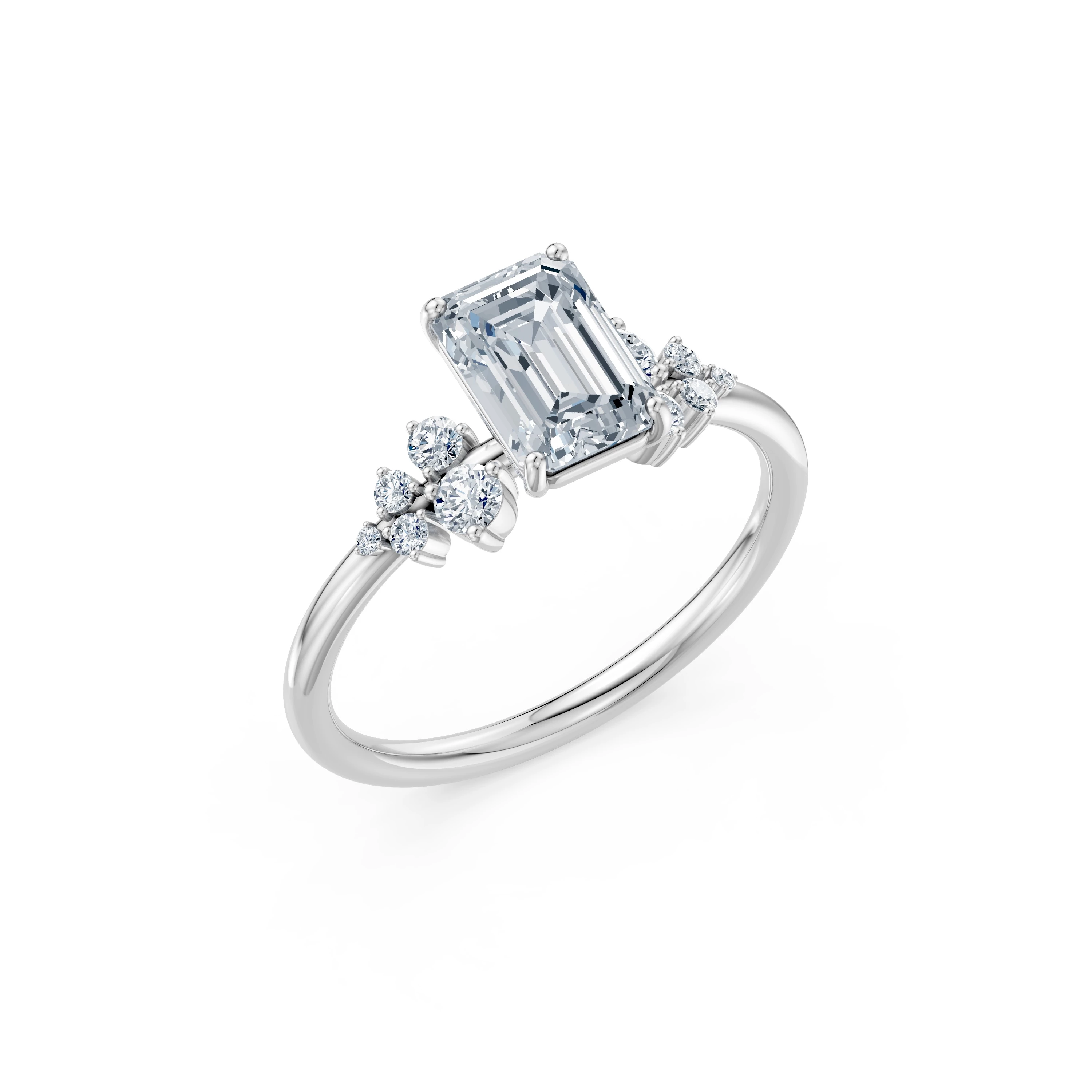 Inel de logodnă din aur cu diamant de laborator smarald de 1.5 ct D/VVS2 și diamante laterale – Sanremo