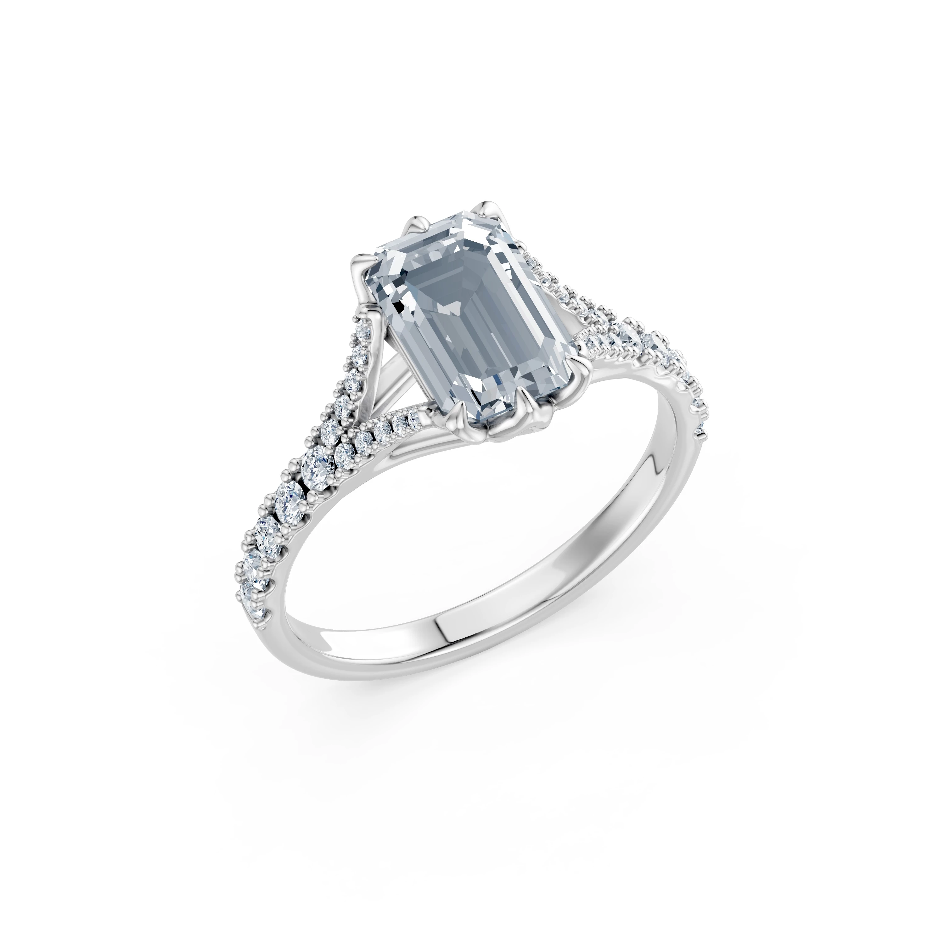 Inel de logodnă din aur cu diamant de laborator smarald de 2 ct D/VVS2 și diamante laterale – Cortona
