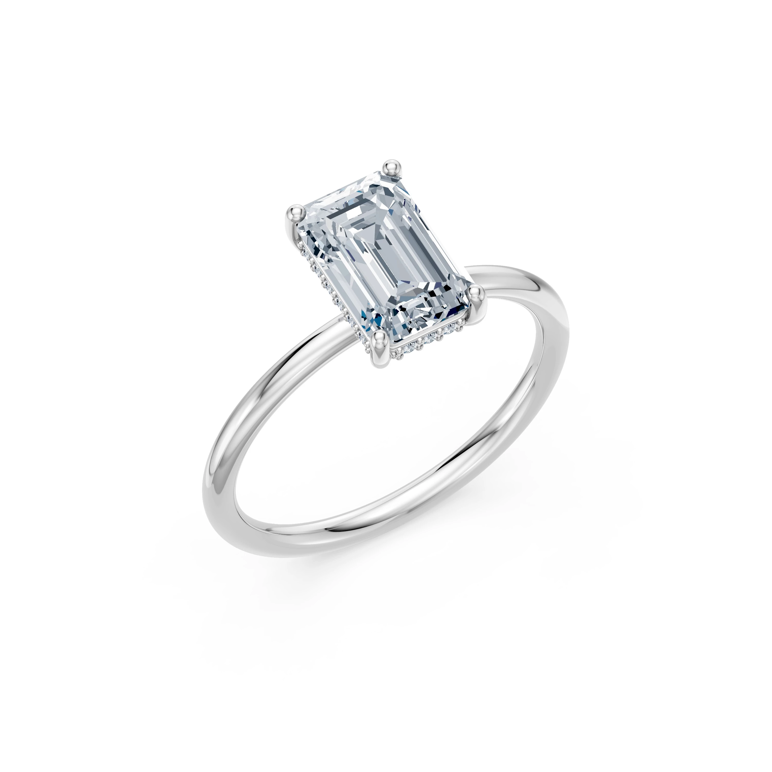 Inel de logodnă din aur cu diamant de laborator smarald de 2 ct D/VVS2 și diamante laterale – Matera