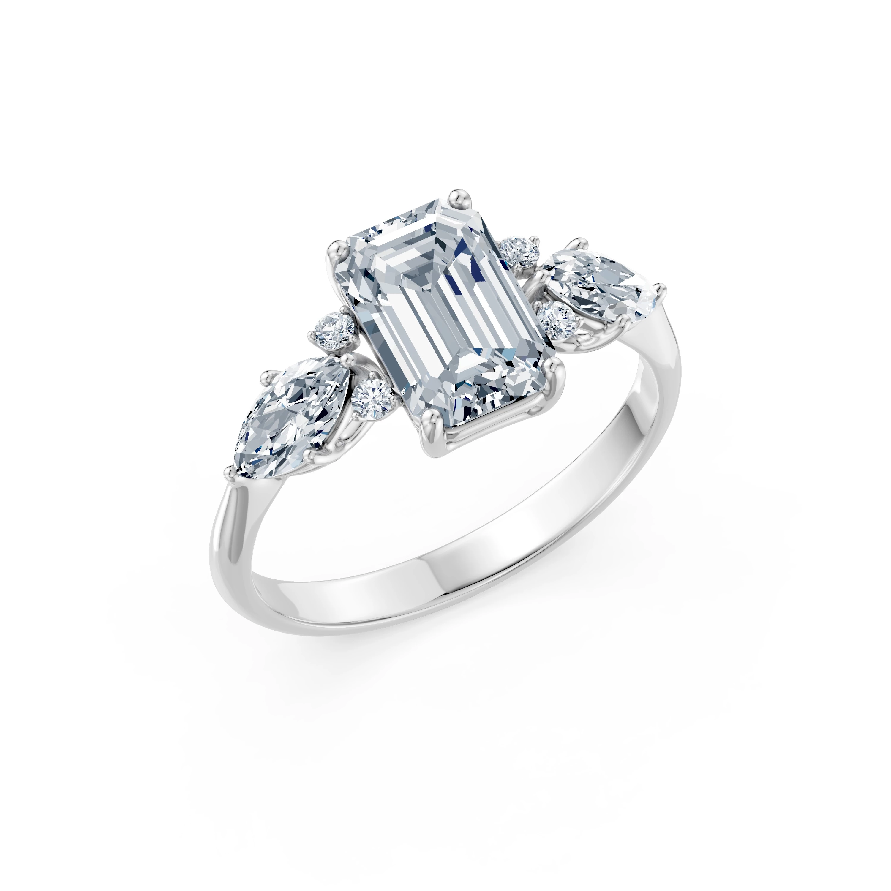 Inel de logodnă din aur cu diamant de laborator smarald de 2 ct D/VVS2 și diamante laterale – Nantes