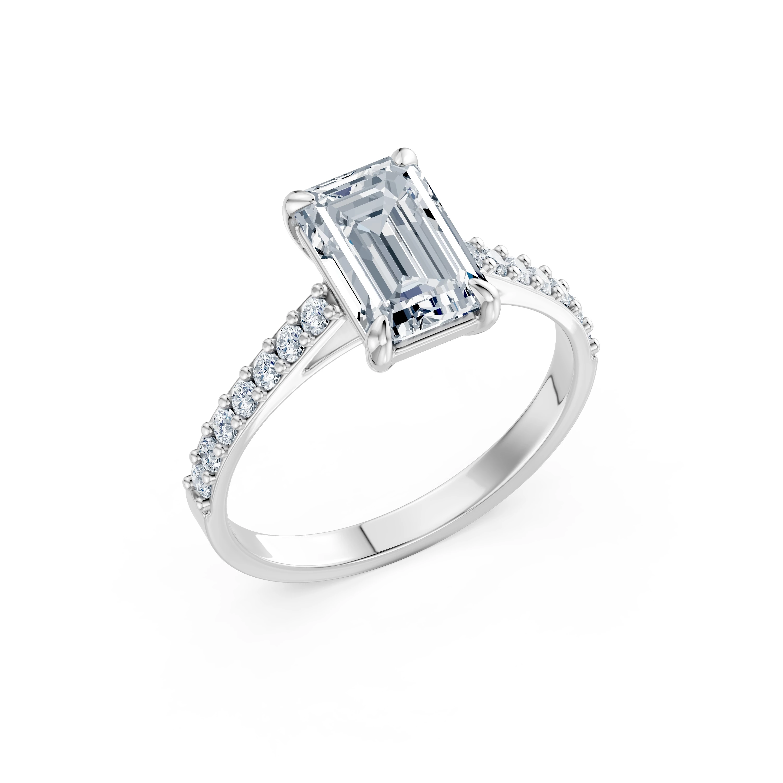 Inel de logodnă din aur cu diamant de laborator smarald de 2 ct D/VVS2 și diamante laterale – Padova