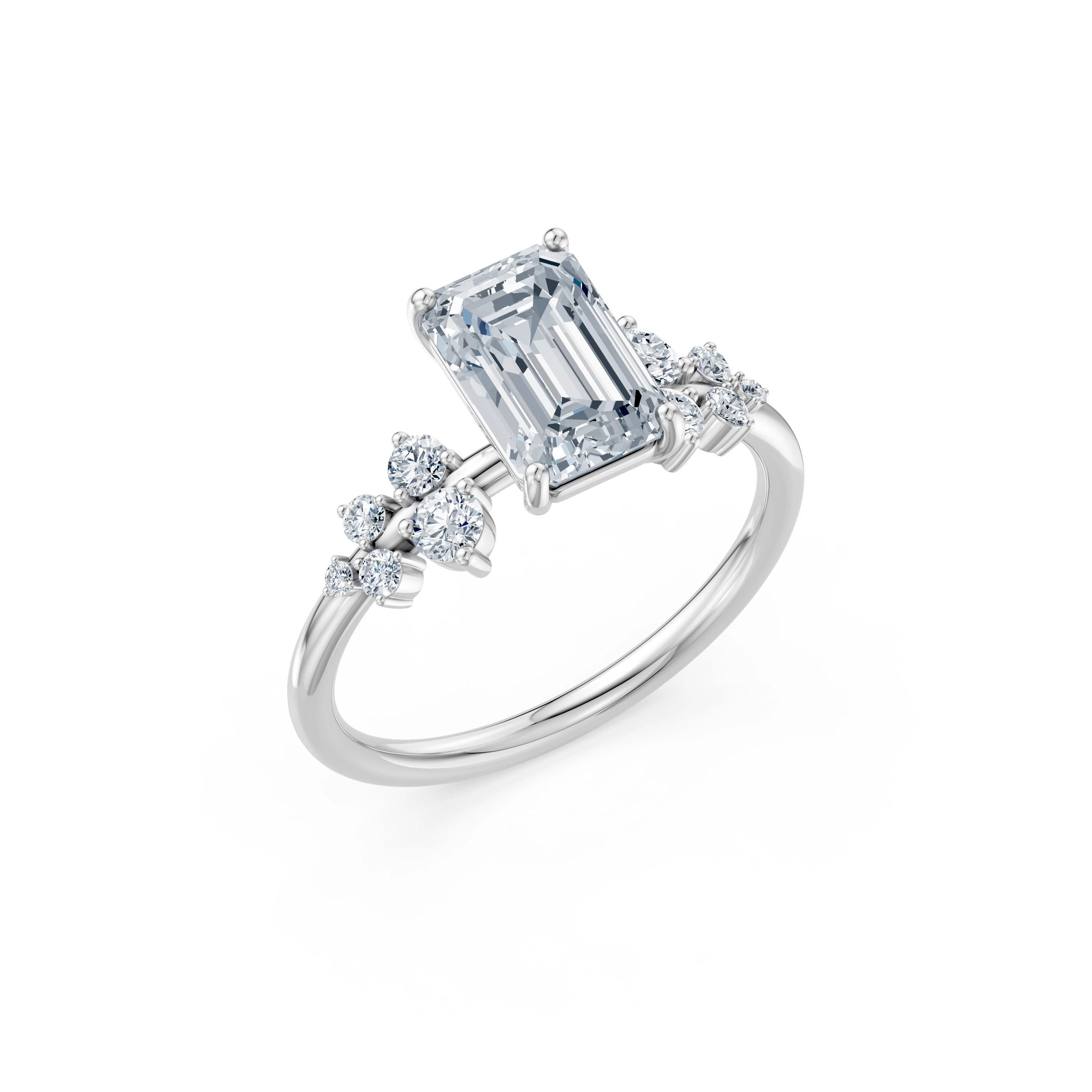 Inel de logodnă din aur cu diamant de laborator smarald de 2 ct D/VVS2 și diamante laterale – Ravenna