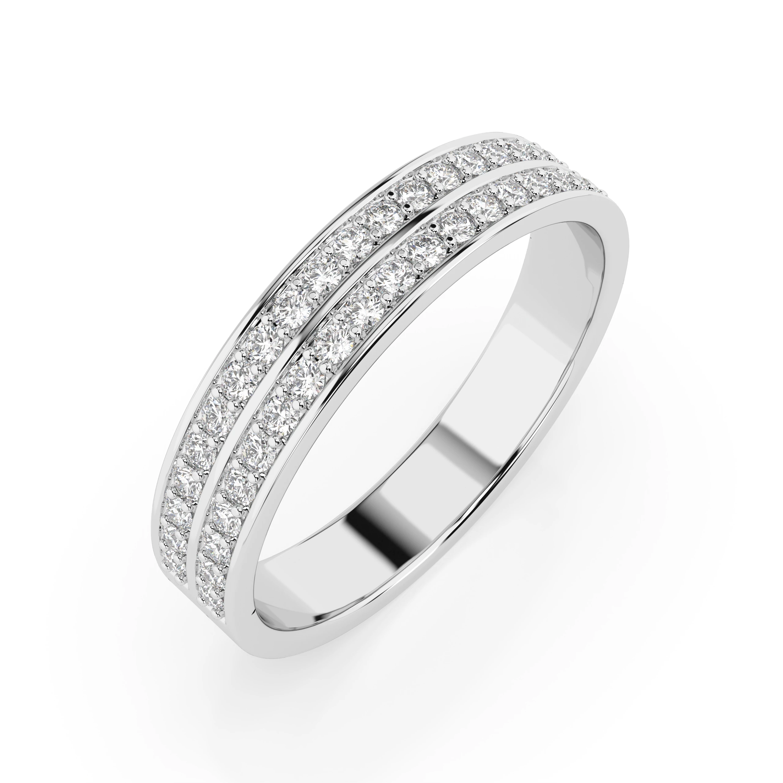 Inel de logodnă eternity din aur 14k cu diamante naturale, diamant central rotund de 0.37 ct, G/SI – Serenella Romantică