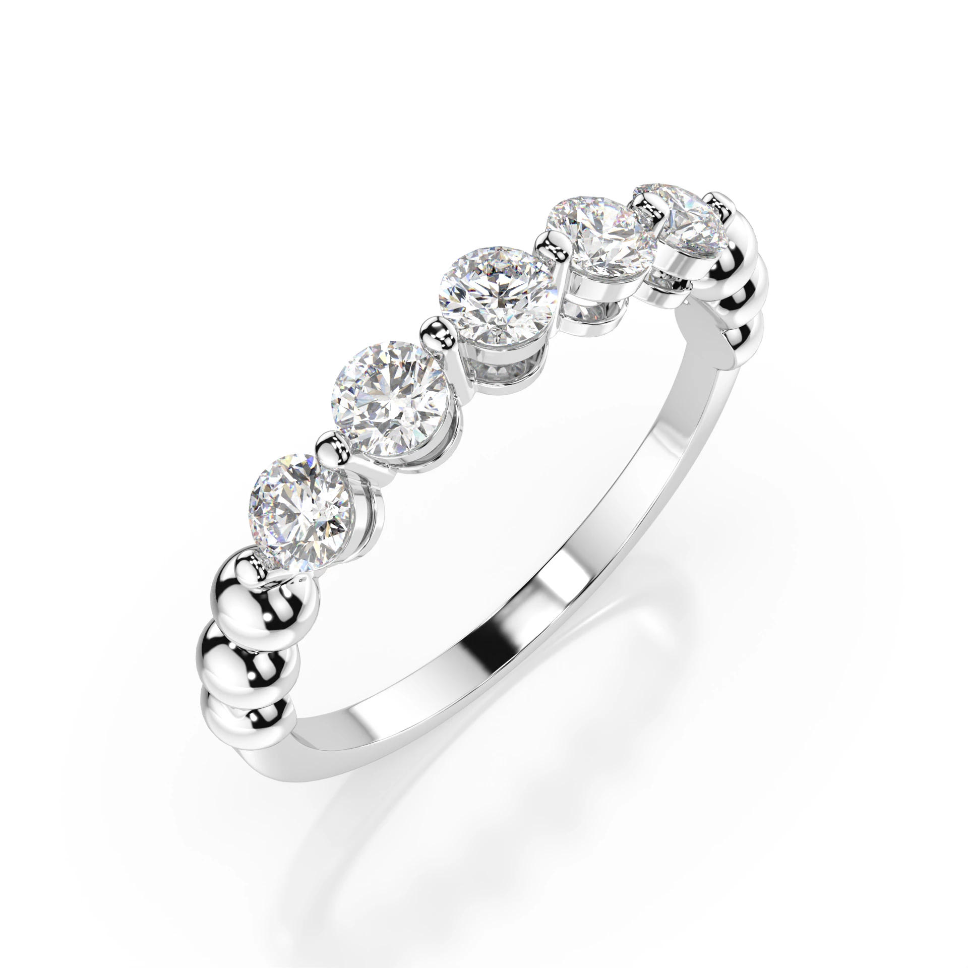 Inel de logodnă eternity din aur cu diamante naturale, diamant central rotund de 0.5 ct, G/SI – Seraphina Regală