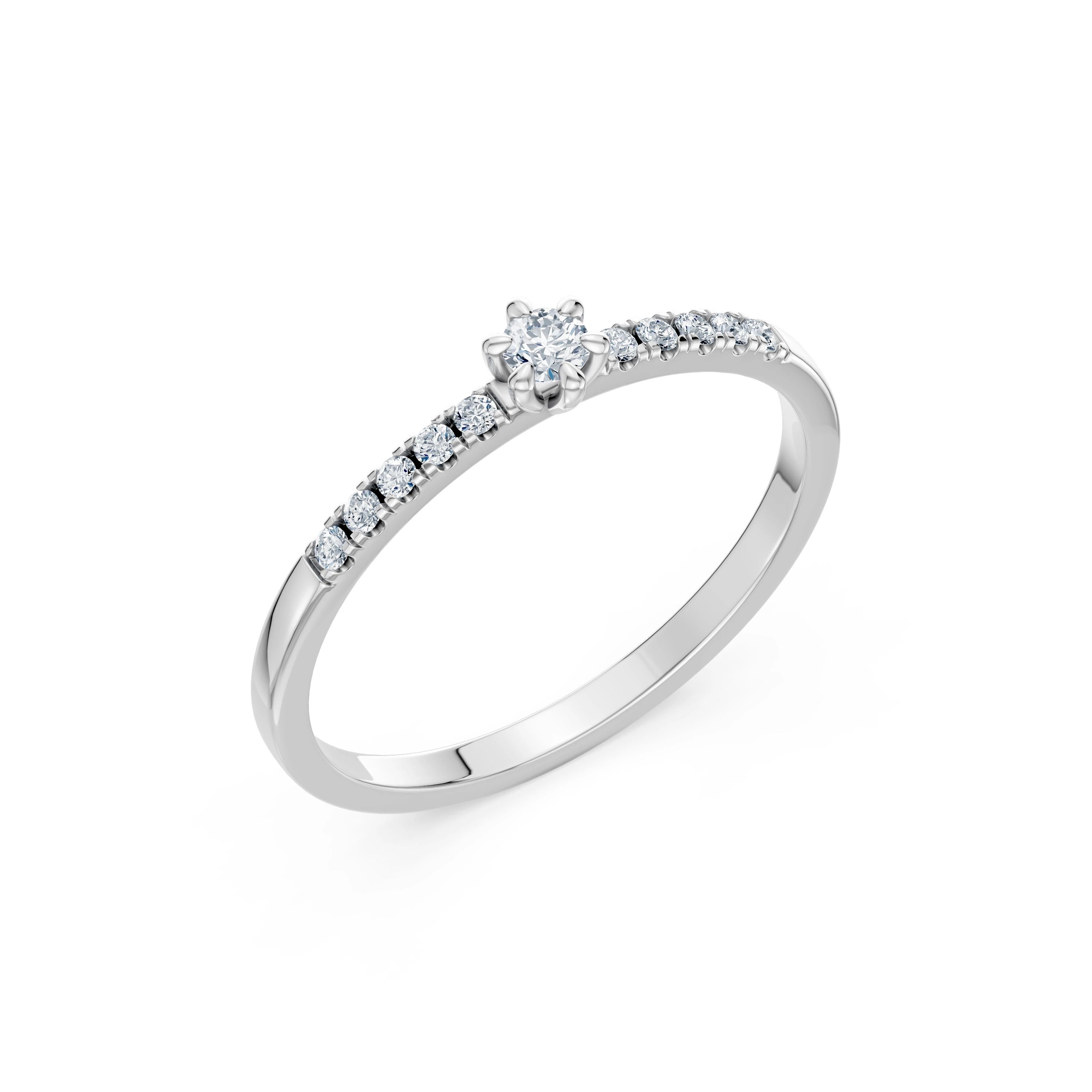 Inel de logodnă solitaire cu diamante laterale din aur cu diamante naturale, diamant central de 0.07 ct, G/SI – Valentina Grațioasă