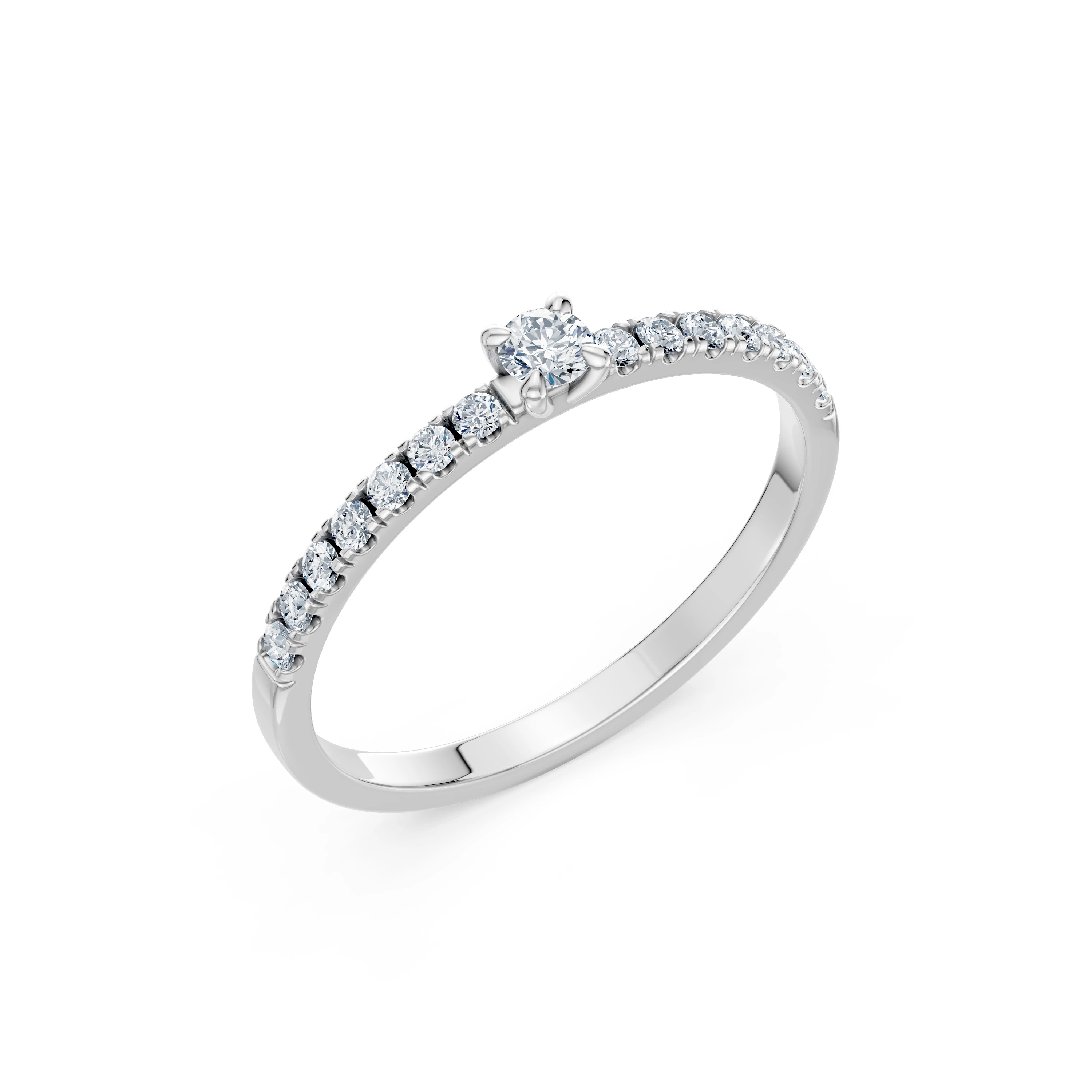 Inel de logodnă solitaire cu diamante laterale din aur cu diamante naturale, diamant central de 0.09 ct, G/SI – Leonora Strălucitoare