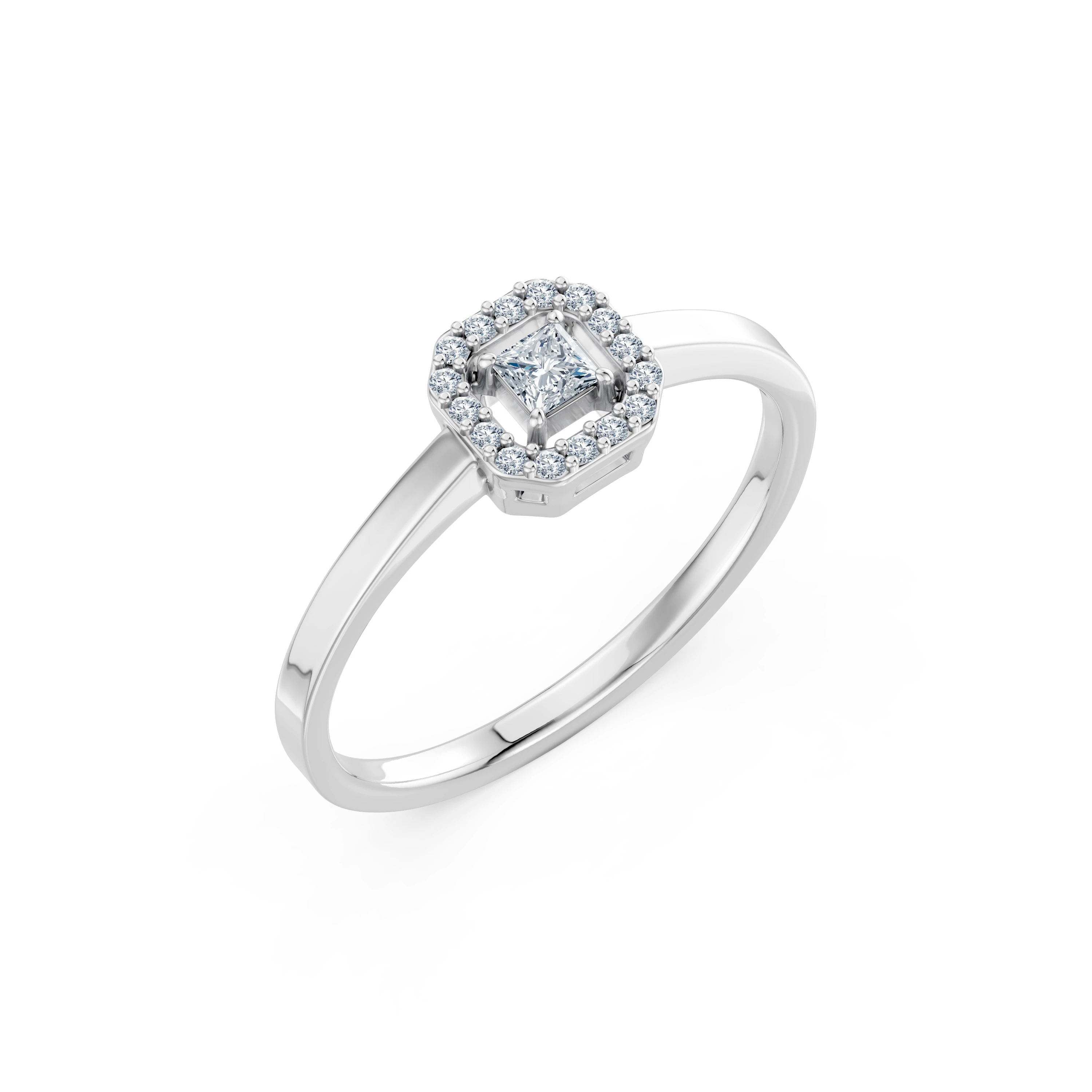 Inel de logodnă solitaire cu diamante laterale din aur 14k cu diamante naturale, diamant central de 0.17 ct, G/SI – Violetta Divină