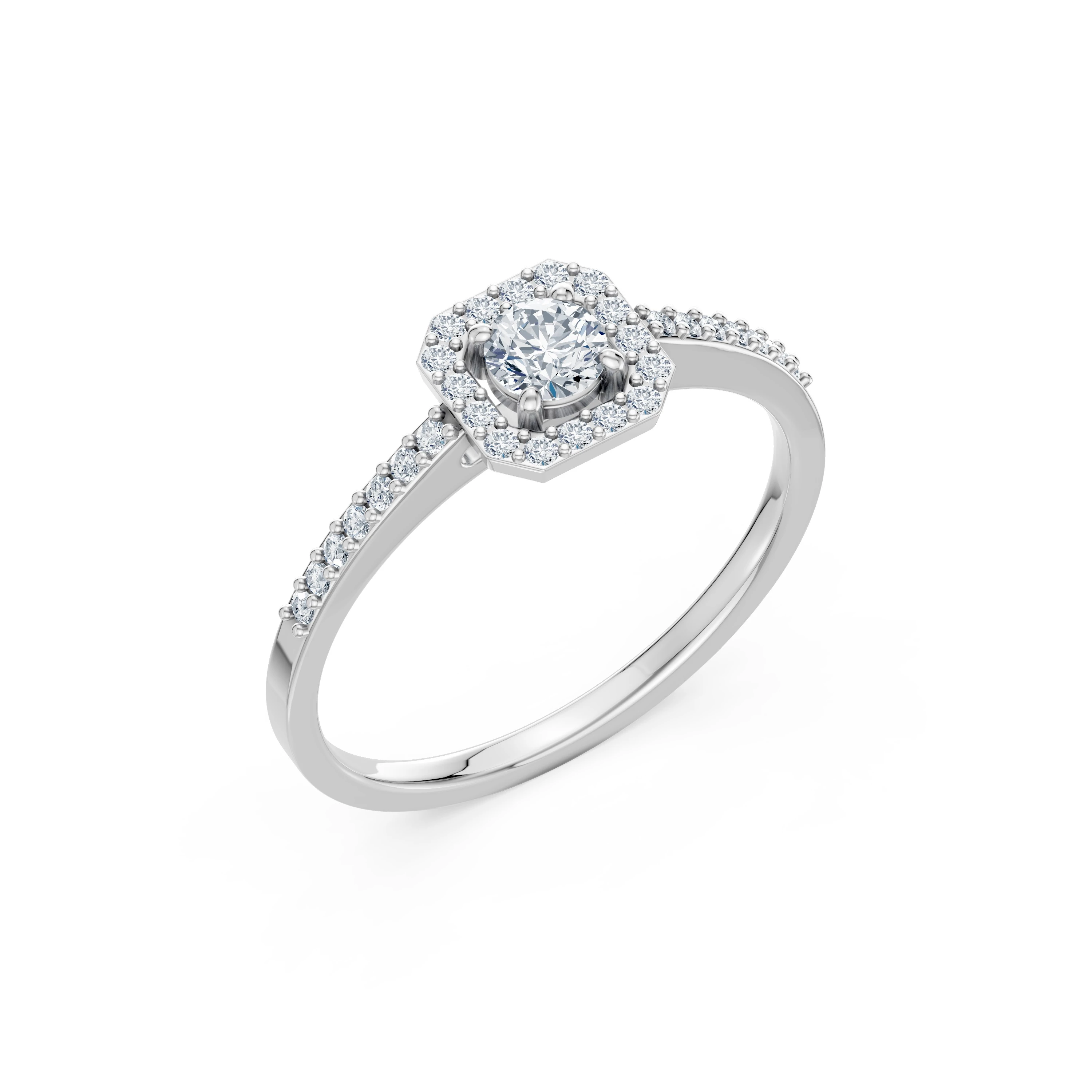 Inel de logodnă solitaire cu diamante laterale din aur cu diamante naturale, diamant central de 0.2 ct, G/SI – Elara Eternă
