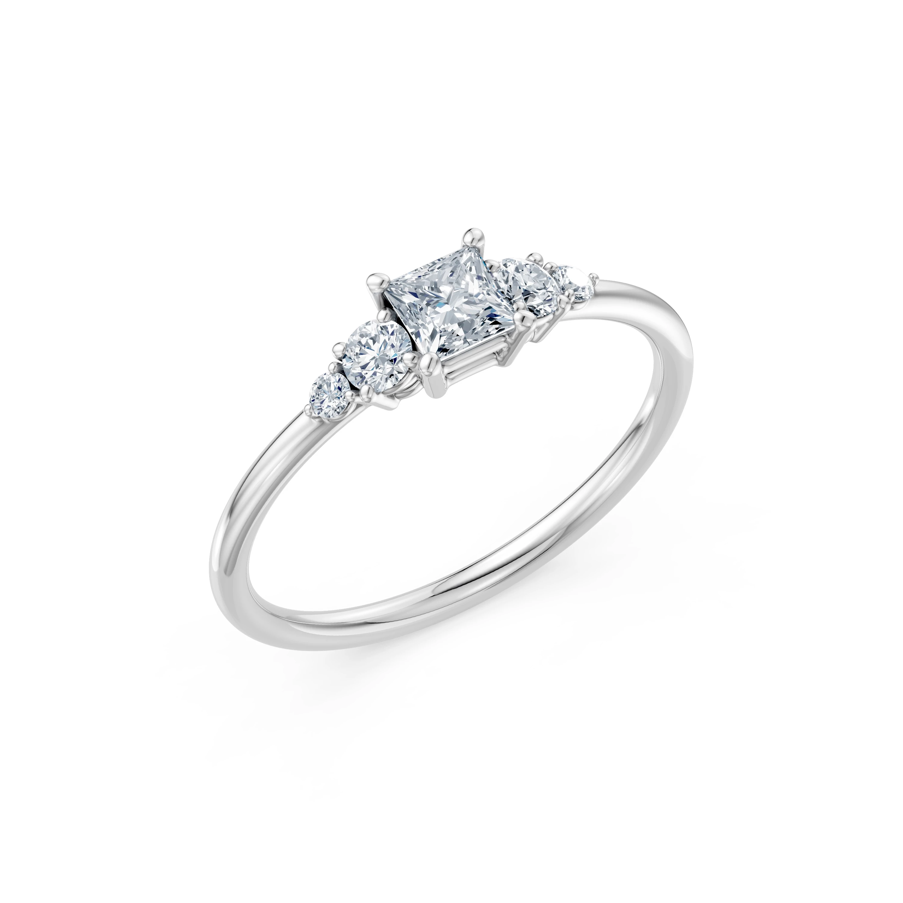 Inel de logodnă solitaire cu diamante laterale din aur 14k cu diamante naturale, diamant central de 0.3 ct, G/SI – Maristella Armonioasă