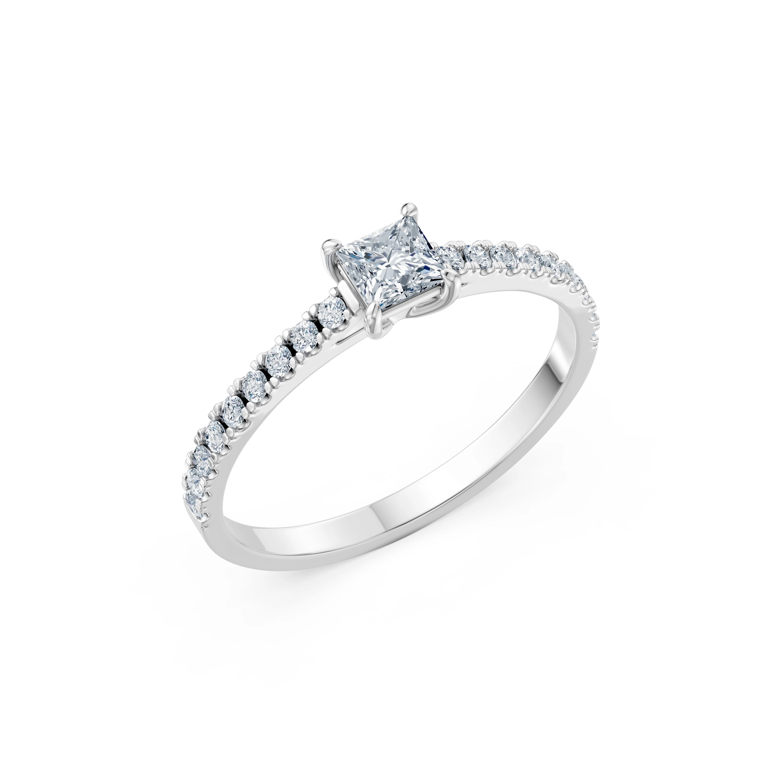 Inel de logodnă solitaire cu diamante laterale din aur 14k cu diamante naturale, diamant central de 0.3 ct, G/SI – Maristella Divină