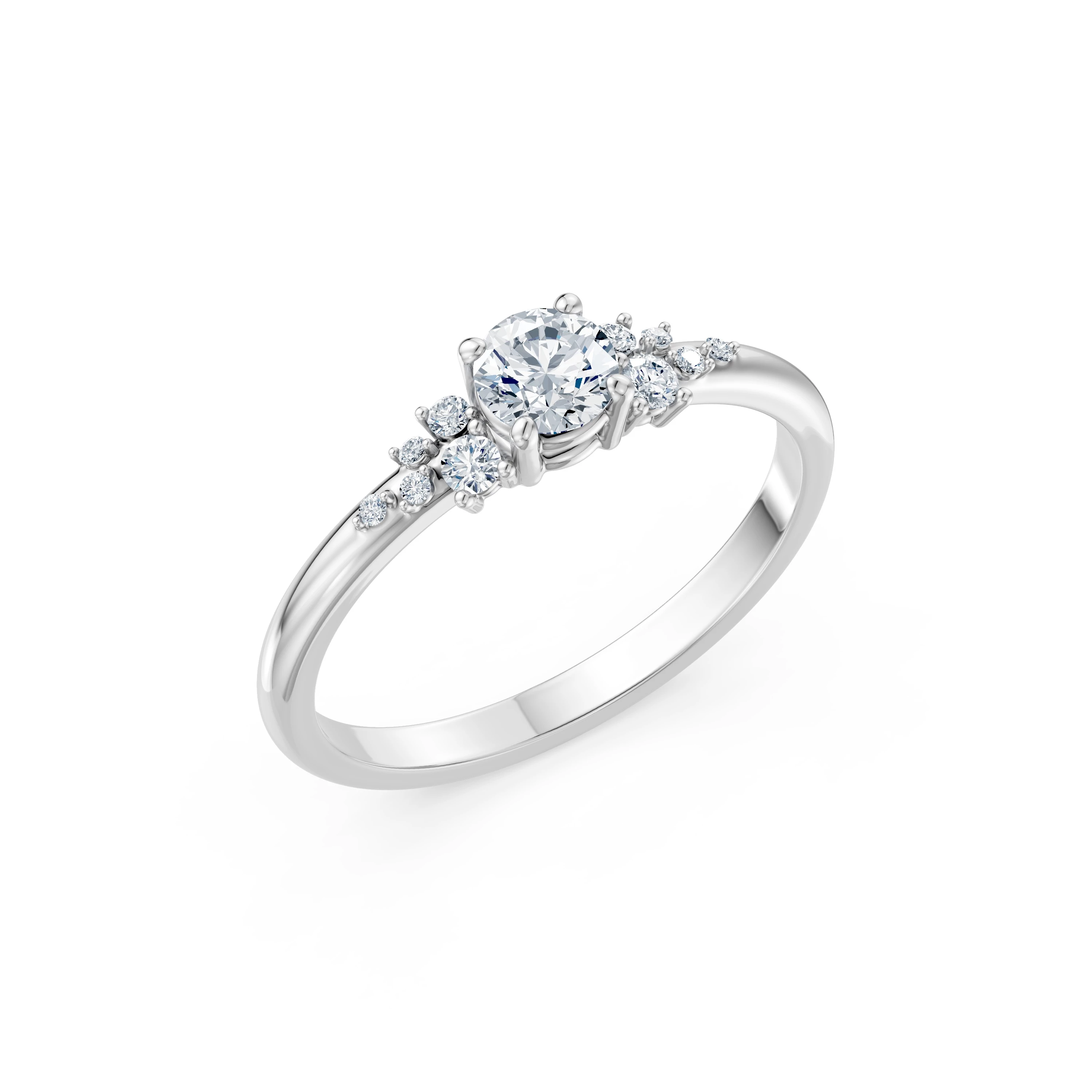 Inel de logodnă solitaire cu diamante laterale din aur 14k cu diamante naturale, diamant central de 0.35 ct, G/SI – Serenella Strălucitoare