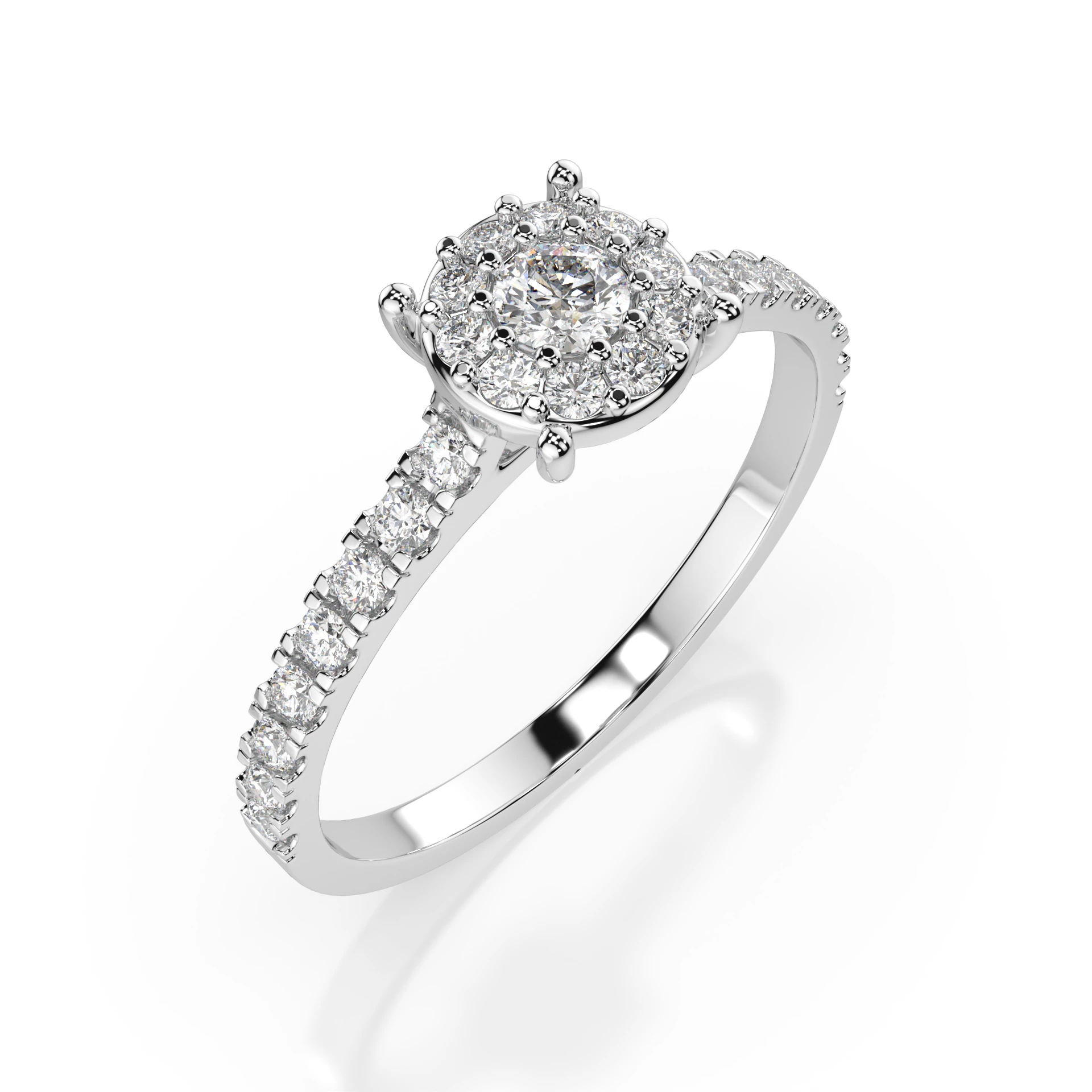 Inel de logodnă solitaire cu diamante laterale din aur cu diamante naturale, diamant central rotund de 0.06 ct, G/SI – Aurelia Sublimă