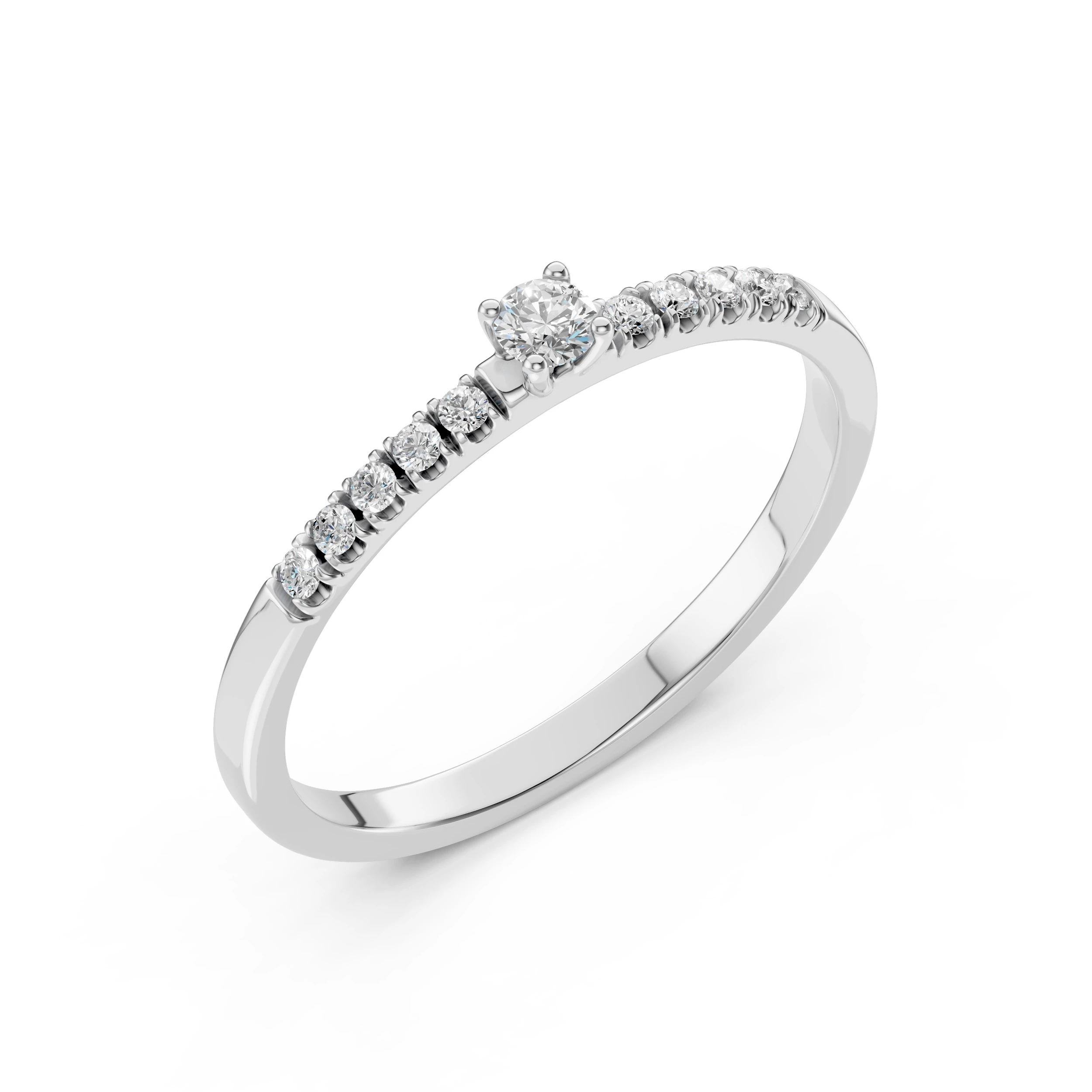 Inel de logodnă solitaire cu diamante laterale din aur cu diamante naturale, diamant central rotund de 0.07 ct, G/SI – Mirabella Eternă