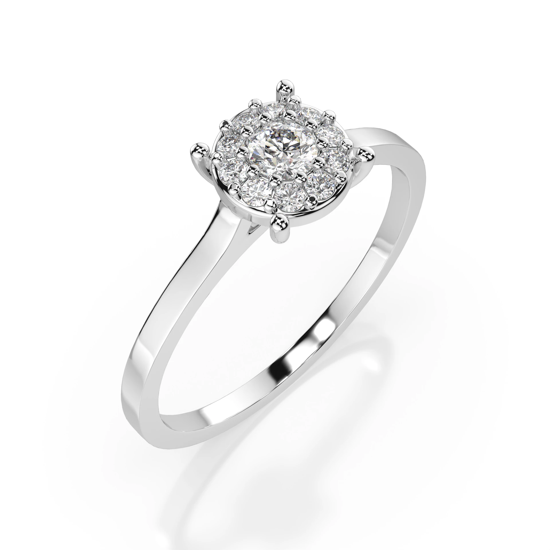 Inel de logodnă solitaire cu diamante laterale din aur 14k cu diamante naturale, diamant central rotund de 0.1 ct, G/SI – Delphina Divină