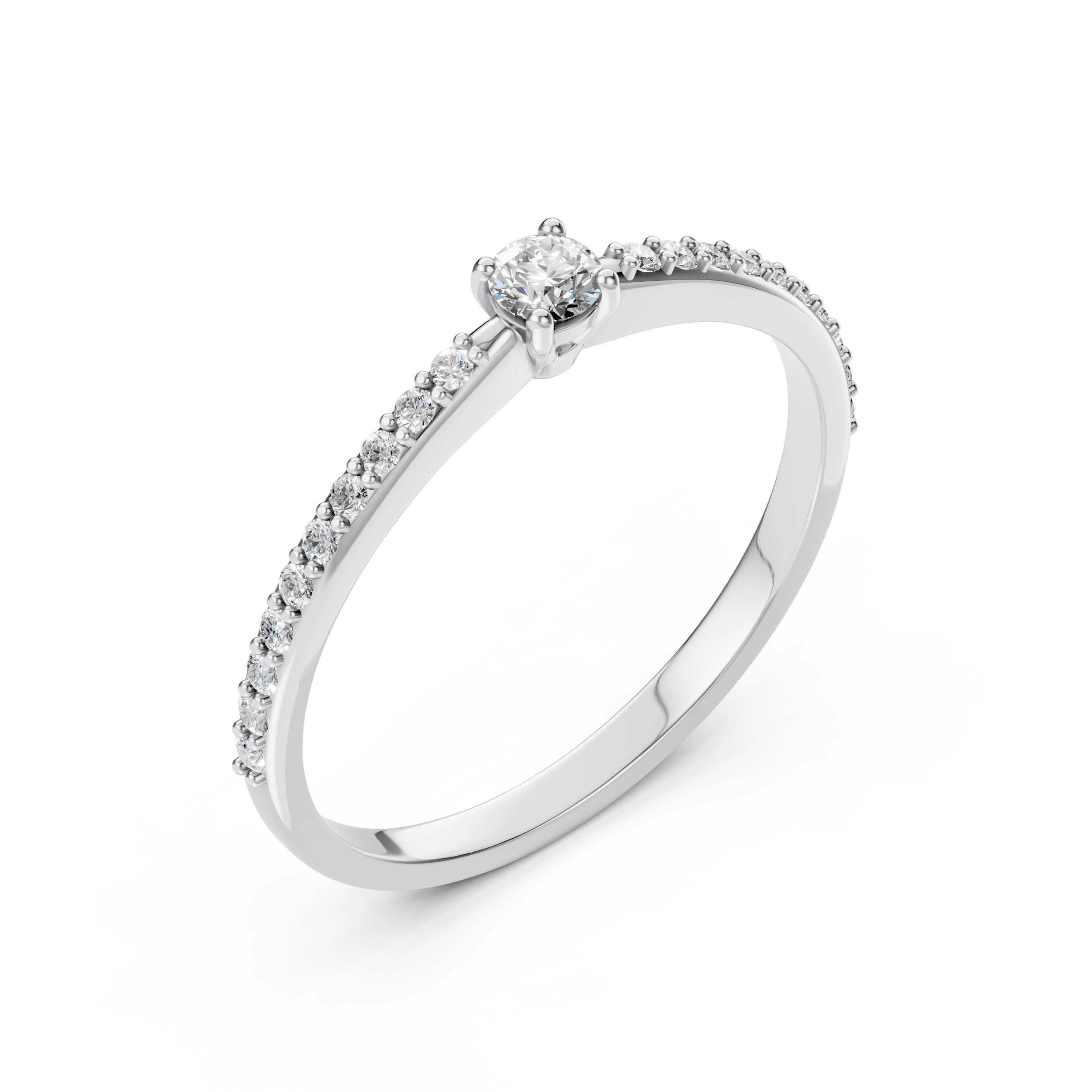 Inel de logodnă solitaire cu diamante laterale din aur cu diamante naturale, diamant central rotund de 0.1 ct, G/SI – Isadora Luminoasă