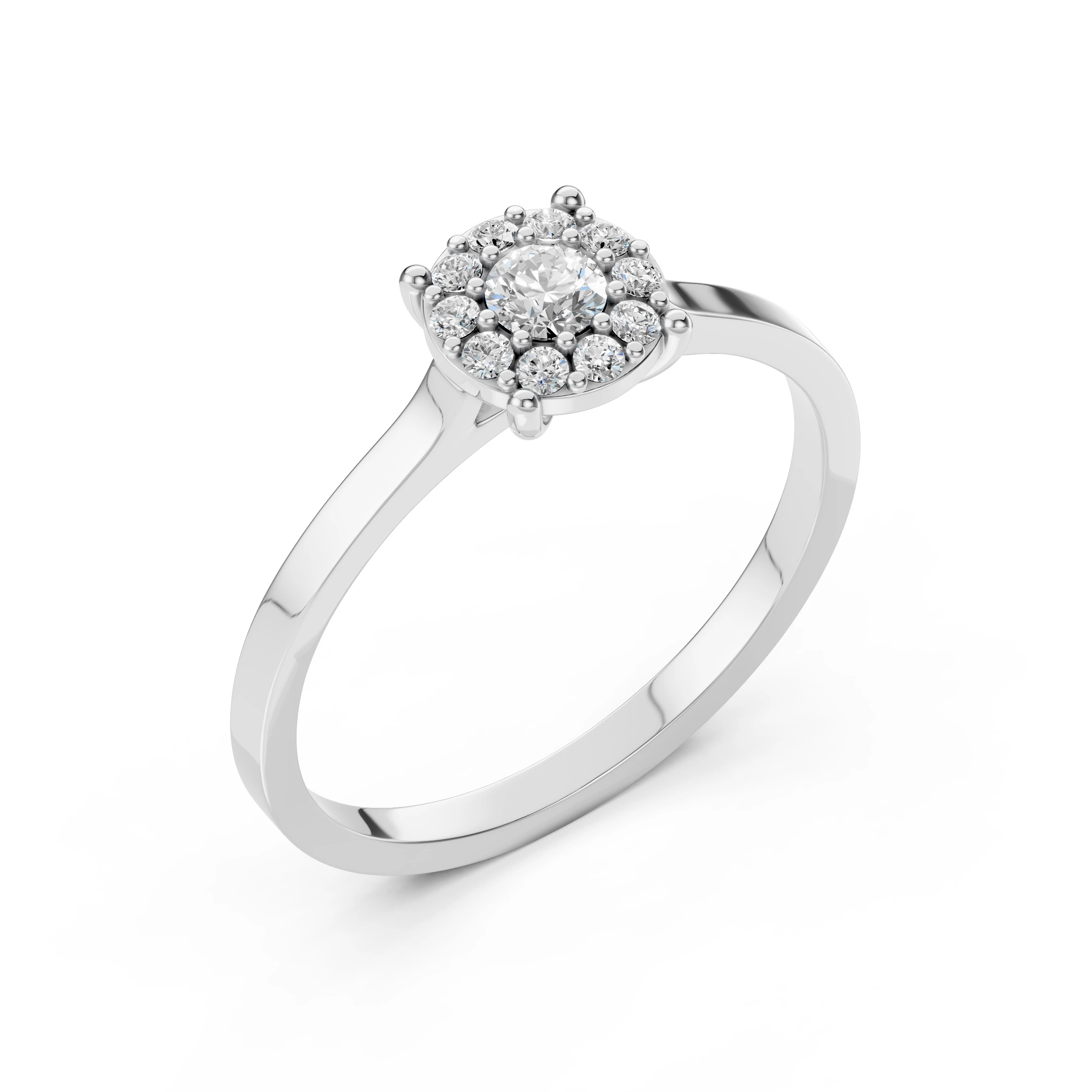 Inel de logodnă solitaire cu diamante laterale din aur 14k cu diamante naturale, diamant central rotund de 0.15 ct, G/SI – Julietta Regală