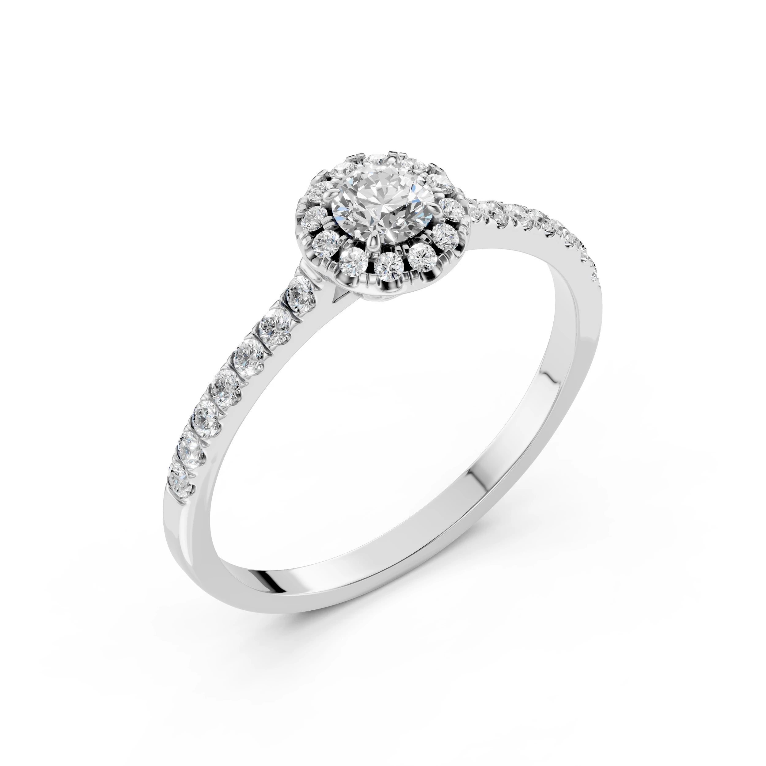 Inel de logodnă solitaire cu diamante laterale din aur 14k cu diamante naturale, diamant central rotund de 0.2 ct, G/SI – Evelina Sublimă