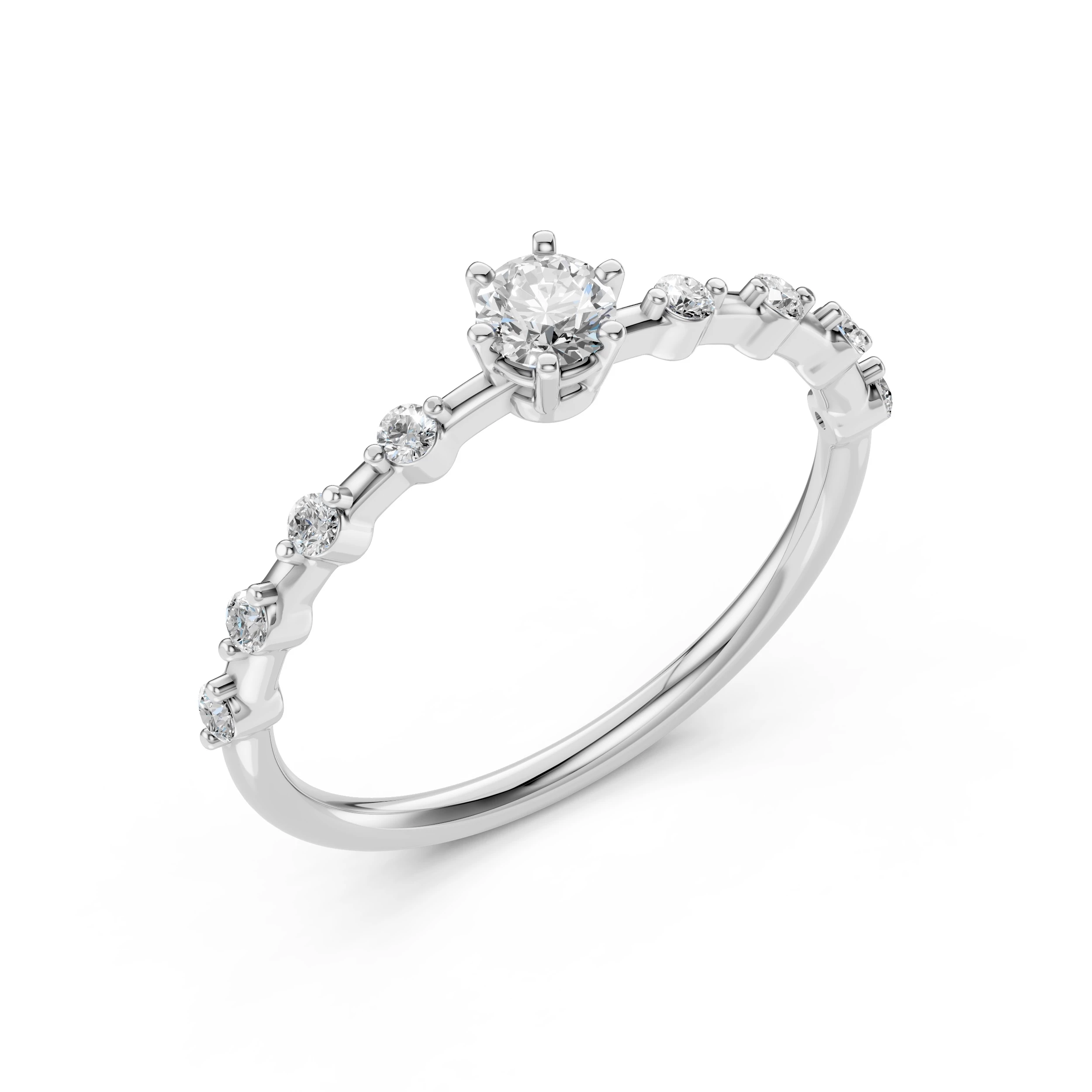 Inel de logodnă solitaire cu diamante laterale din aur cu diamante naturale, diamant central rotund de 0.2 ct, G/SI – Ophelia Regală
