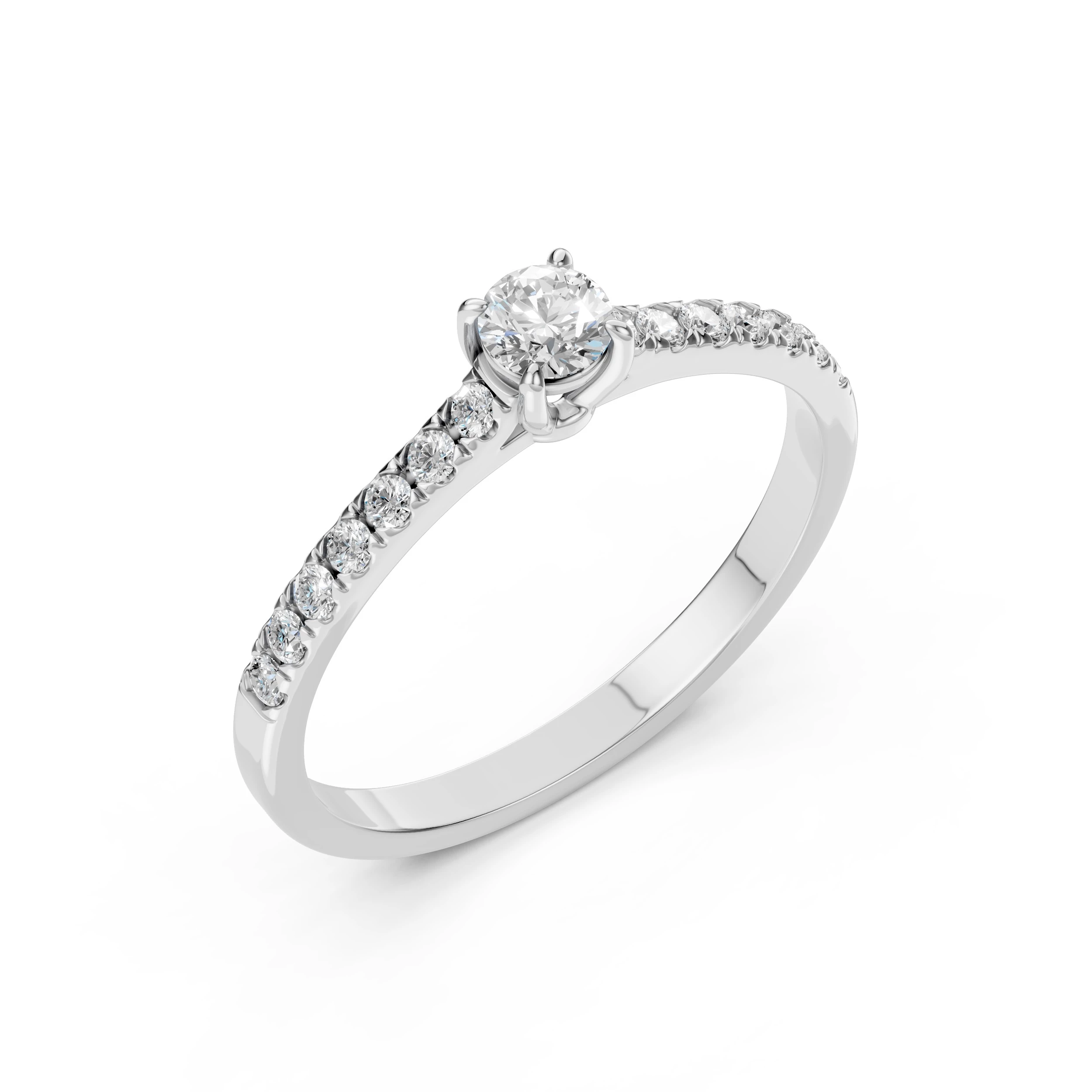 Inel de logodnă solitaire cu diamante laterale din aur 14k cu diamante naturale, diamant central rotund de 0.3 ct, G/SI – Delphina Armonioasă