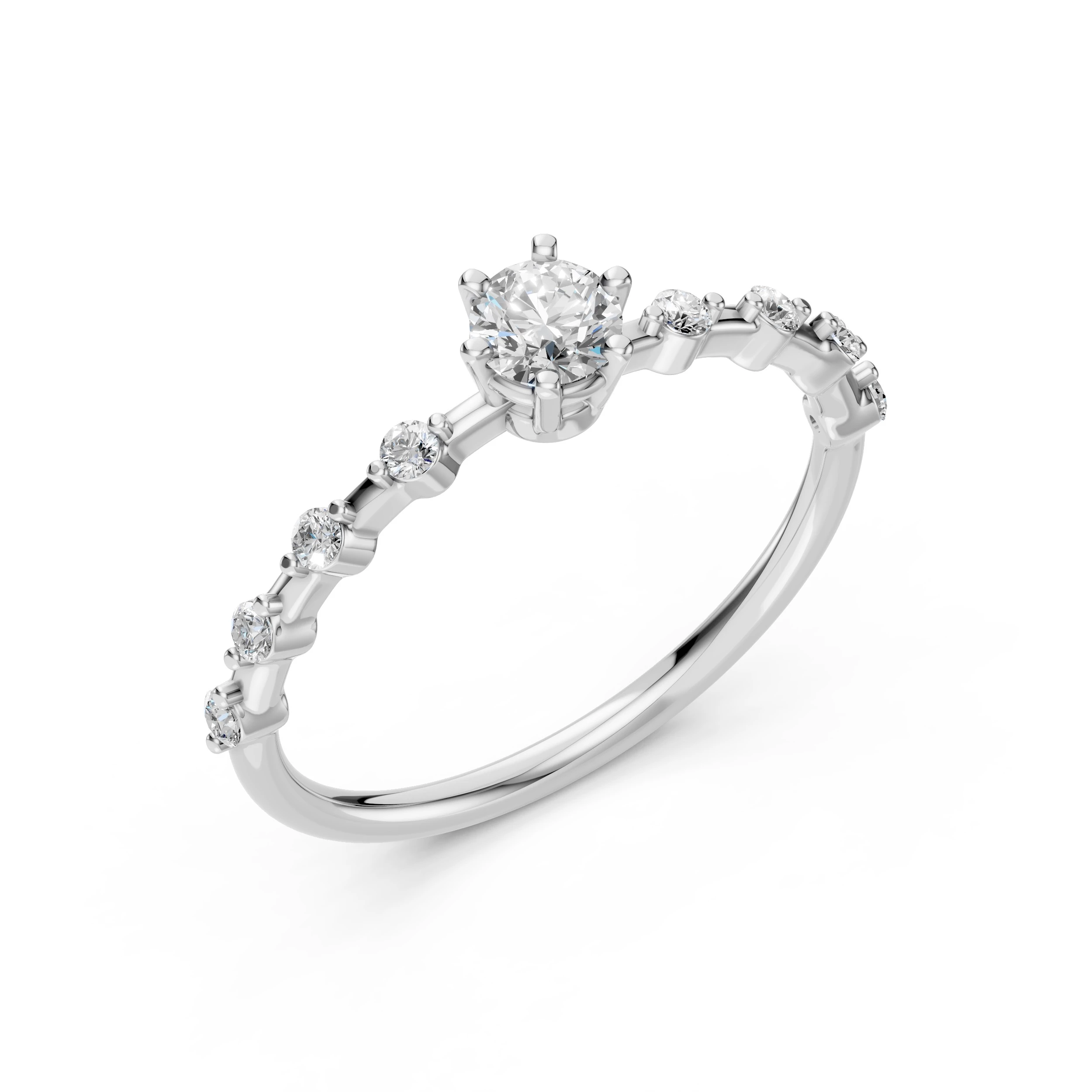 Inel de logodnă solitaire cu diamante laterale din aur 14k cu diamante naturale, diamant central rotund de 0.3 ct, G/SI – Florentina Grațioasă
