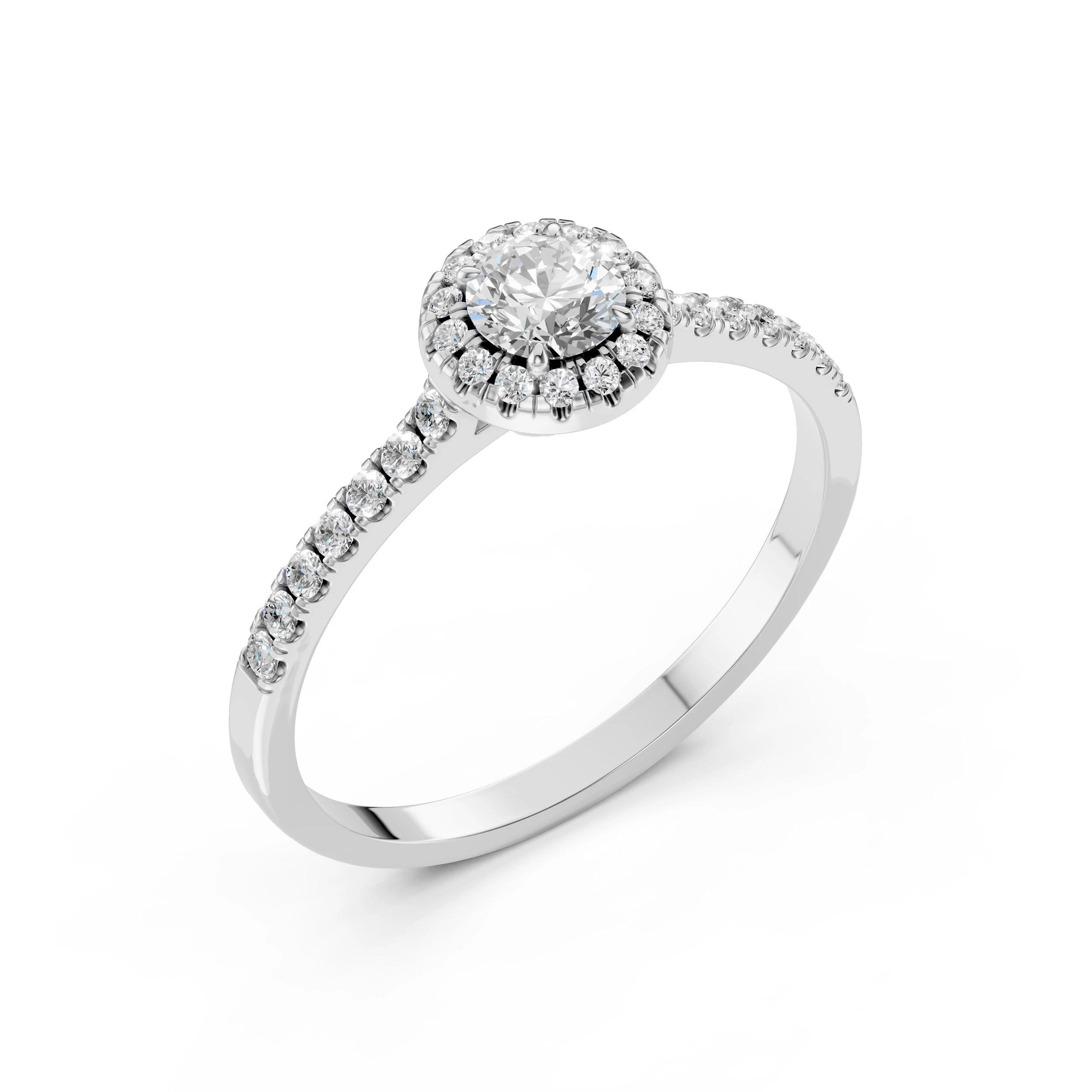 Inel de logodnă solitaire cu diamante laterale din aur cu diamante naturale, diamant central rotund de 0.35 ct, G/SI – Celestia Divină