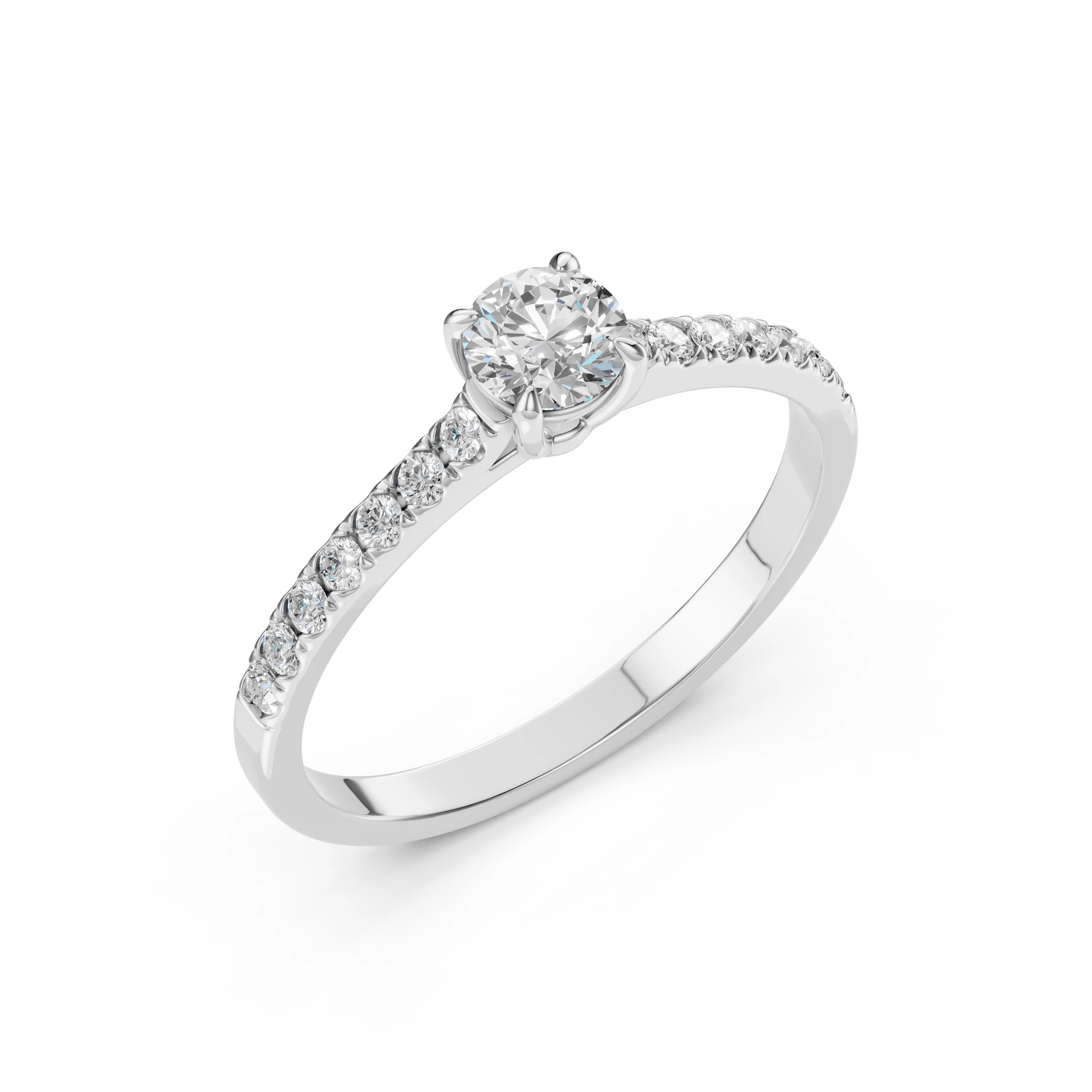 Inel de logodnă solitaire cu diamante laterale din aur cu diamante naturale, diamant central rotund de 0.4 ct, G/SI – Celestia Eternă