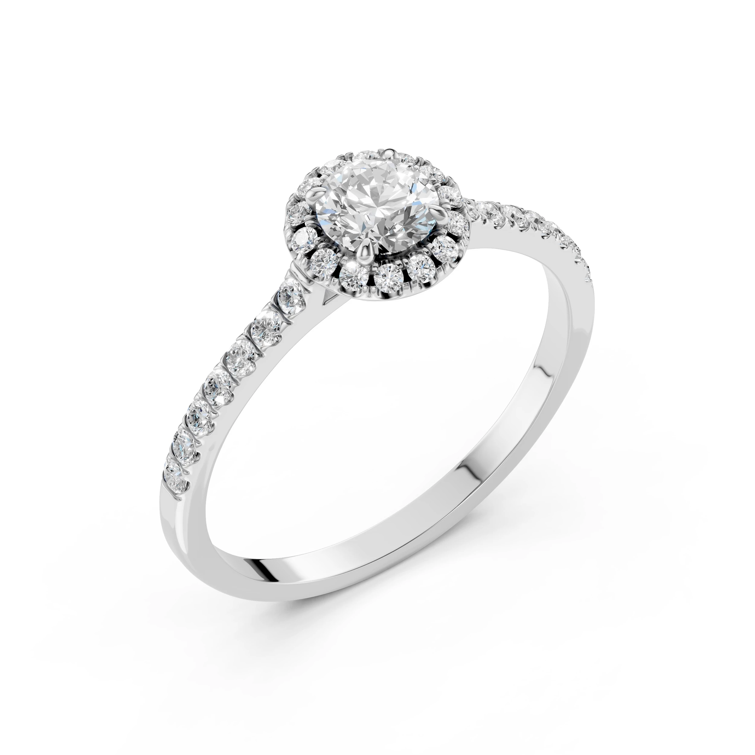 Inel de logodnă solitaire cu diamante laterale din aur 14k cu diamante naturale, diamant central rotund de 0.5 ct, G/SI – Calista Grațioasă