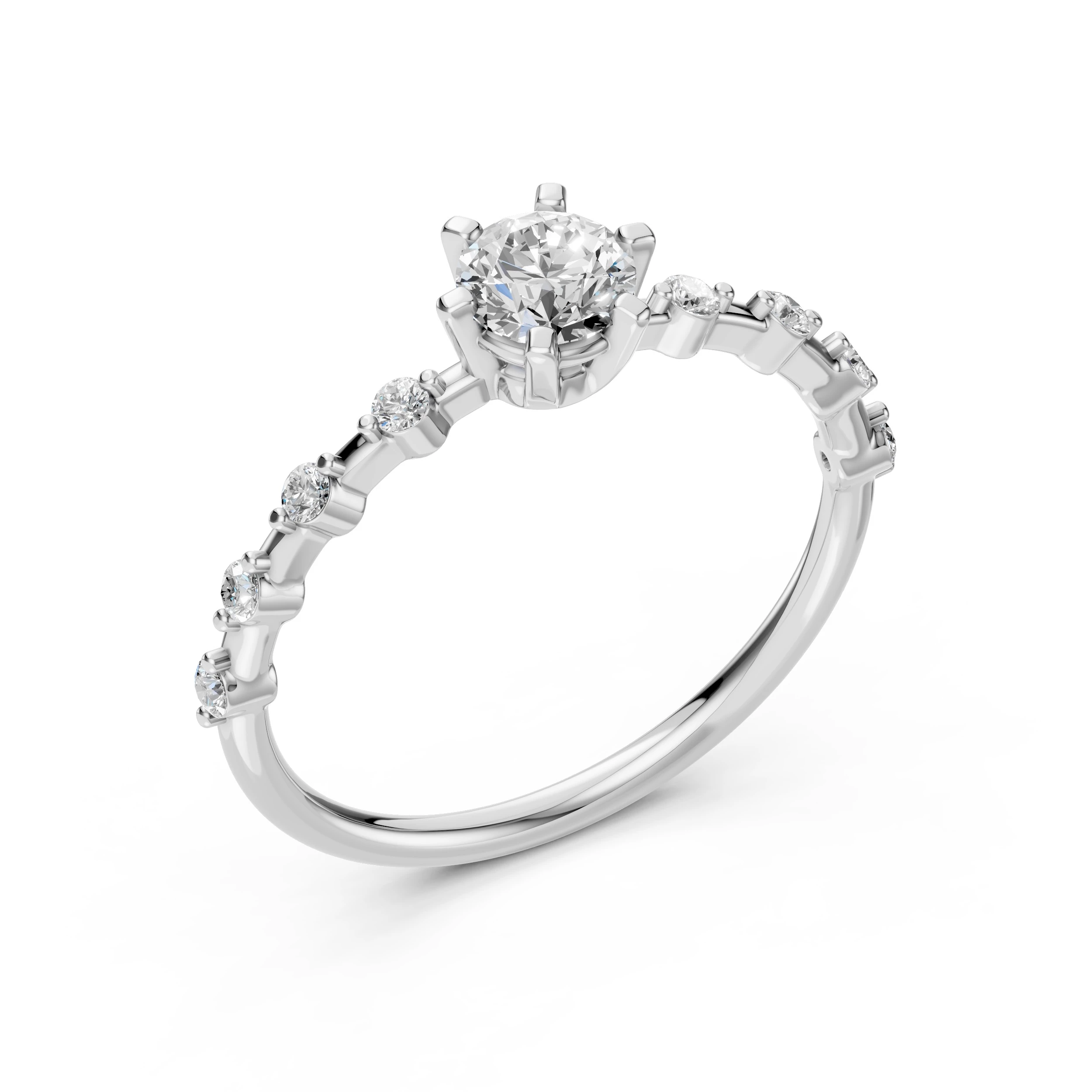 Inel de logodnă solitaire cu diamante laterale din aur cu diamante naturale, diamant central rotund de 0.5 ct, G/SI – Seraphina Luminoasă