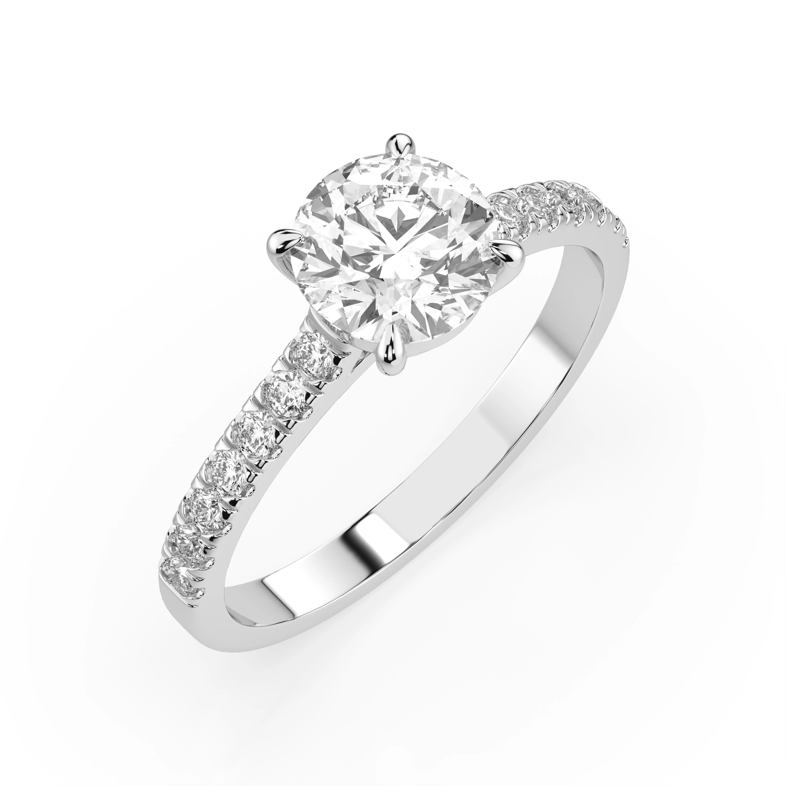 Inel de logodnă solitaire cu diamante laterale din aur cu diamante naturale, diamant central rotund de 0.7 ct, G/SI – Mirabella Romantică