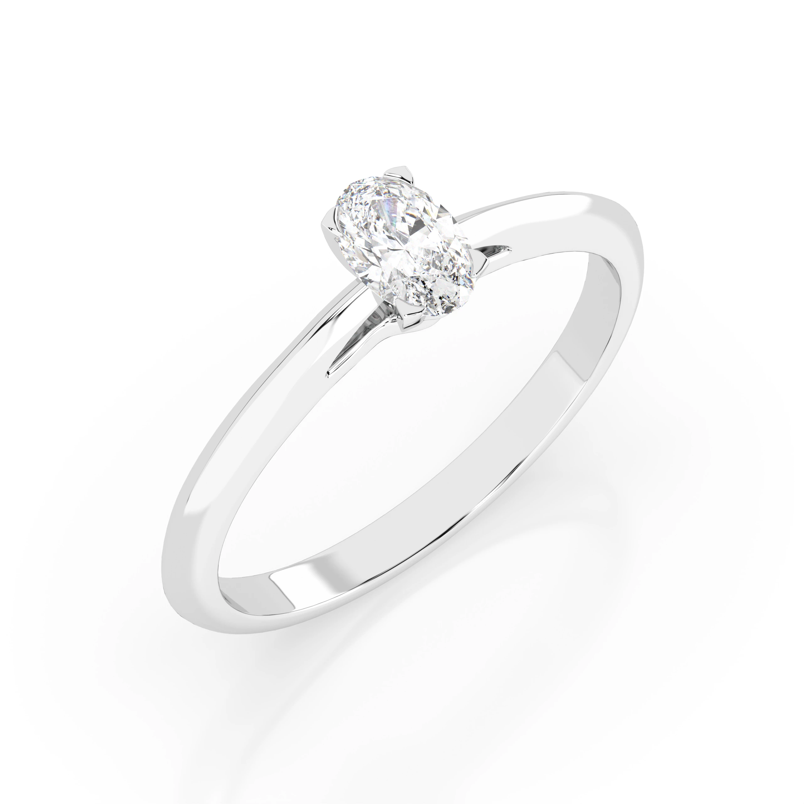 Inel de logodnă solitaire din aur 14k cu diamant natural, diamant central oval de 0.3 ct, G/SI – Maristella Regală