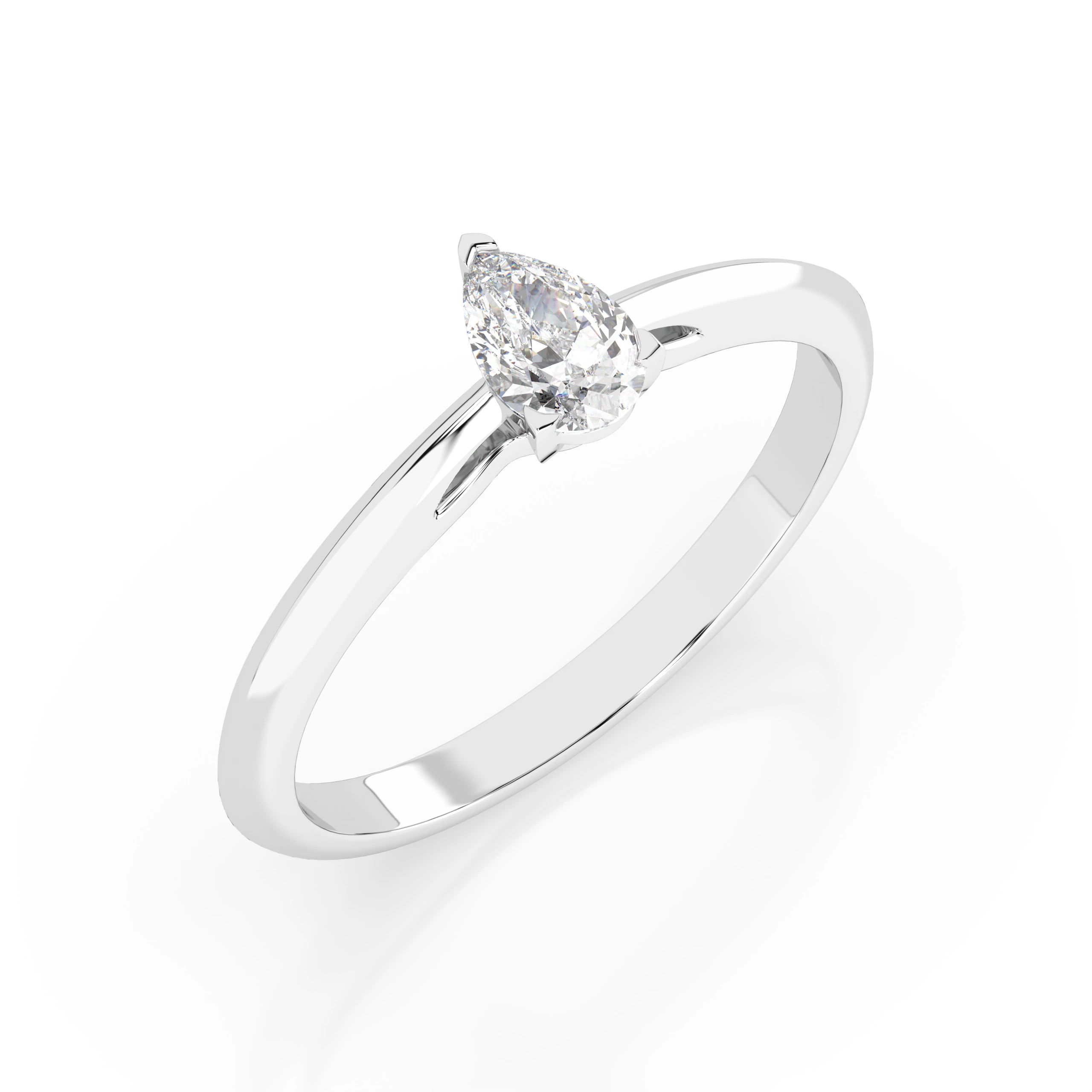 Inel de logodnă solitaire din aur 14k cu diamant natural, diamant central pară de 0.3 ct, G/SI – Maristella Romantică