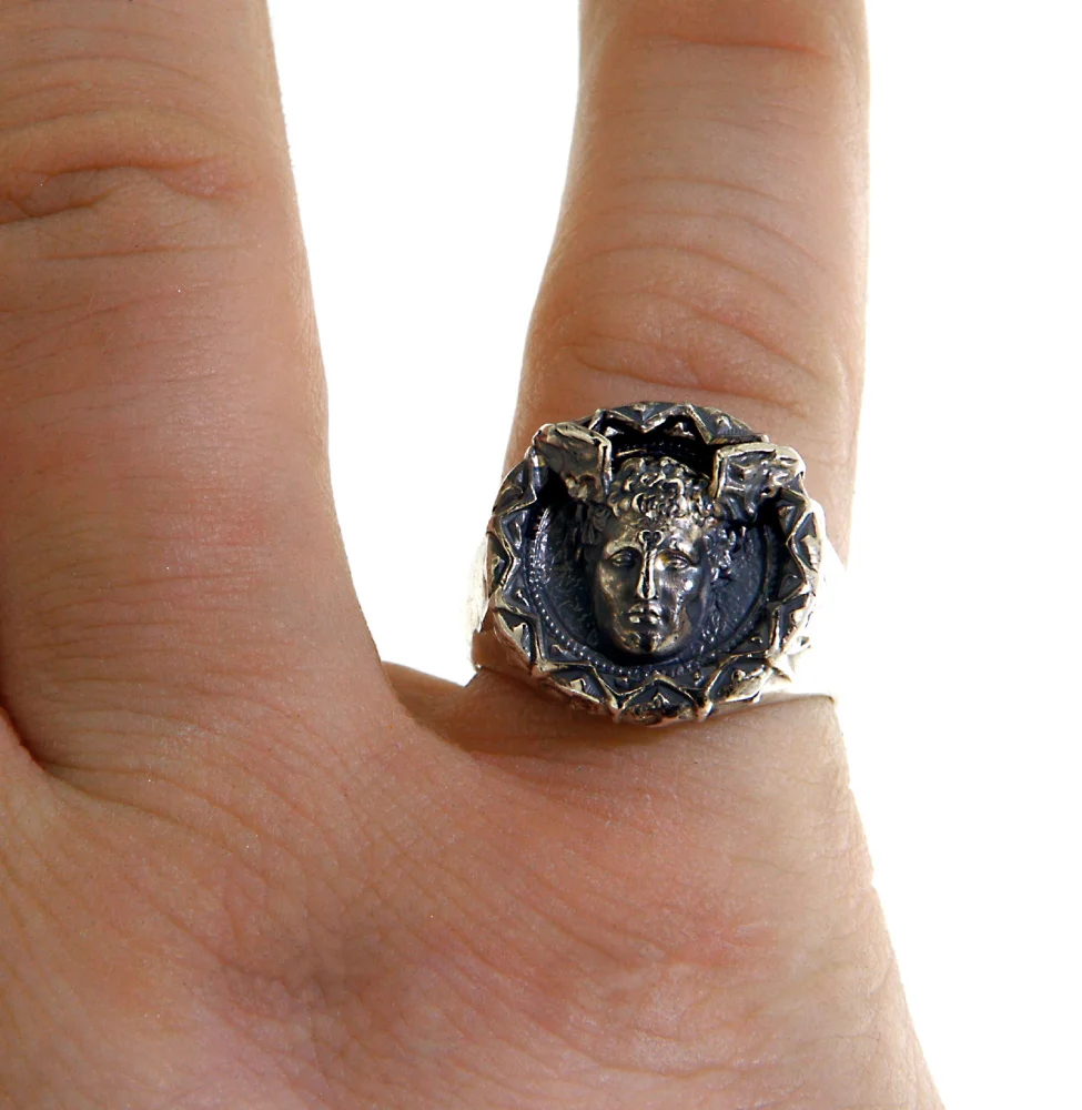 Inel din argint 925 Hermes Zeul grec antic al comertului si mesajelor