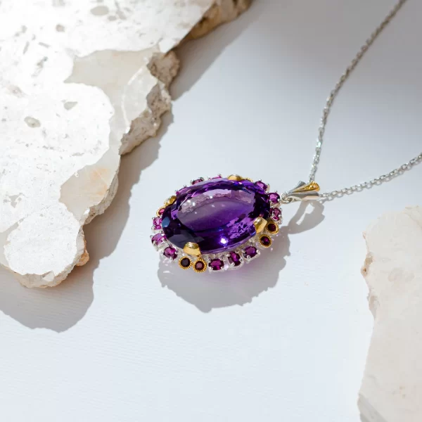 Pandant argint 925 accente aurite Ametist Rodolit Naturale - Fabulos Cu Personalitate