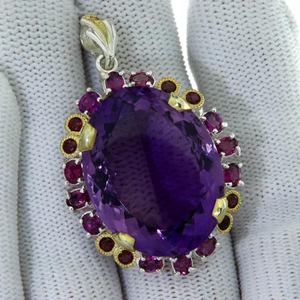 Pandant argint 925 accente aurite Ametist Rodolit Naturale - Fabulos Cu Personalitate