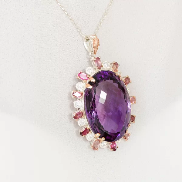 Pandant argint 925 Ametist Turmalina roz Cubic zirconia Naturale - Eleganta Captivanta