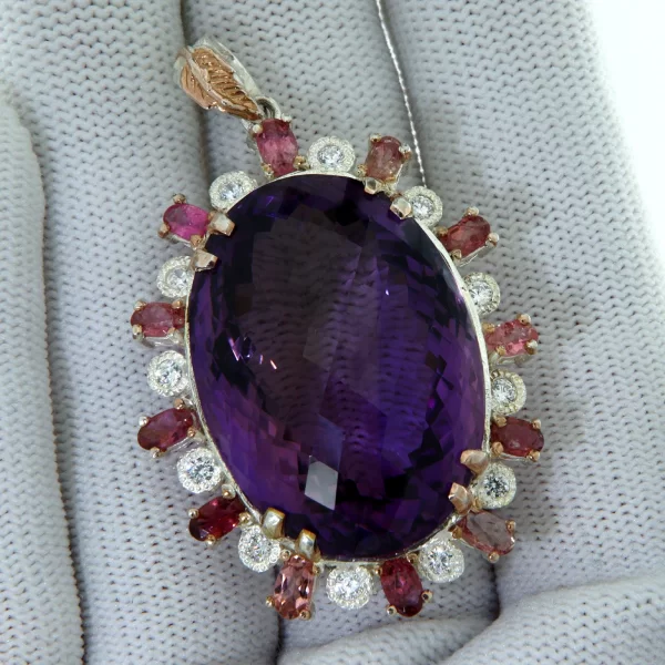 Pandant argint 925 Ametist Turmalina roz Cubic zirconia Naturale - Eleganta Captivanta