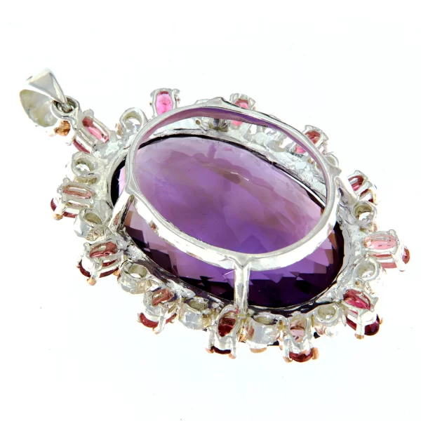Pandant argint 925 Ametist Turmalina roz Cubic zirconia Naturale - Eleganta Captivanta