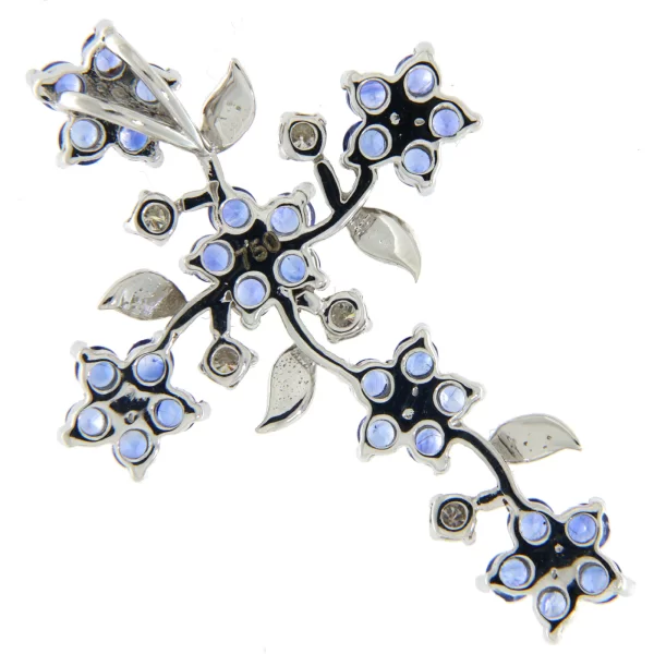Pandant Aur Alb 750 cu Safire de Ceylon si Diamante Naturale - Splendoare si Rafinament