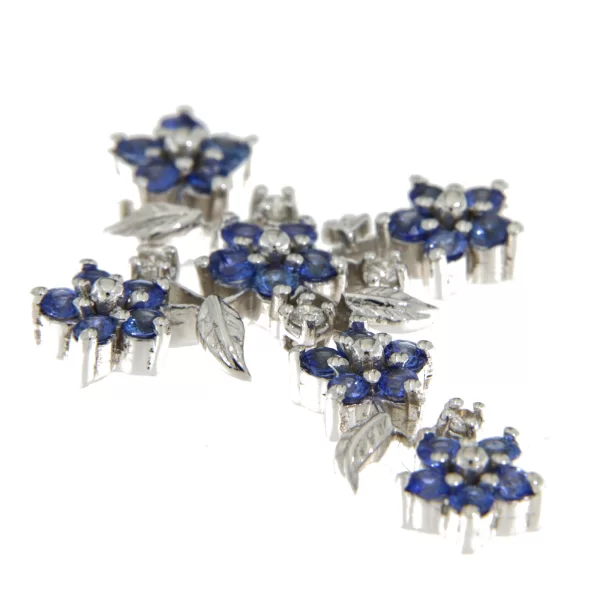 Pandant Aur Alb 750 cu Safire de Ceylon si Diamante Naturale - Splendoare si Rafinament