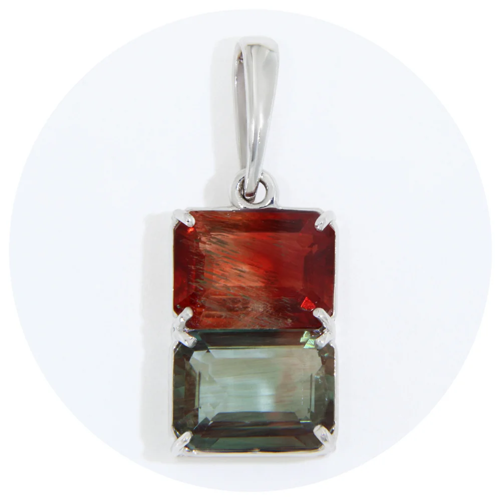 Pandantiv Aur Alb 14K cu Piatra Soarelui Oregon Sunstone natural 4.9 ct