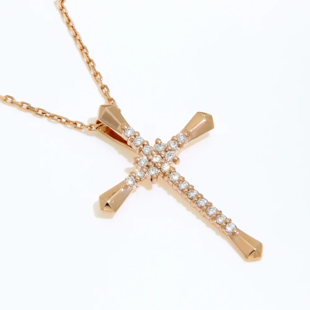 Pandantiv Aur Roz 14k Cruce Ortodoxa Diamante Naturale - Protectie si Rafinament