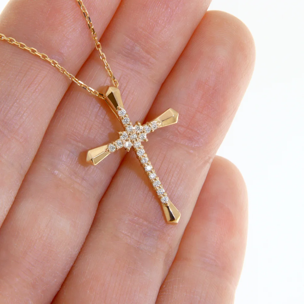 Pandantiv Aur Roz 14k Cruce Ortodoxa Diamante Naturale - Protectie si Rafinament