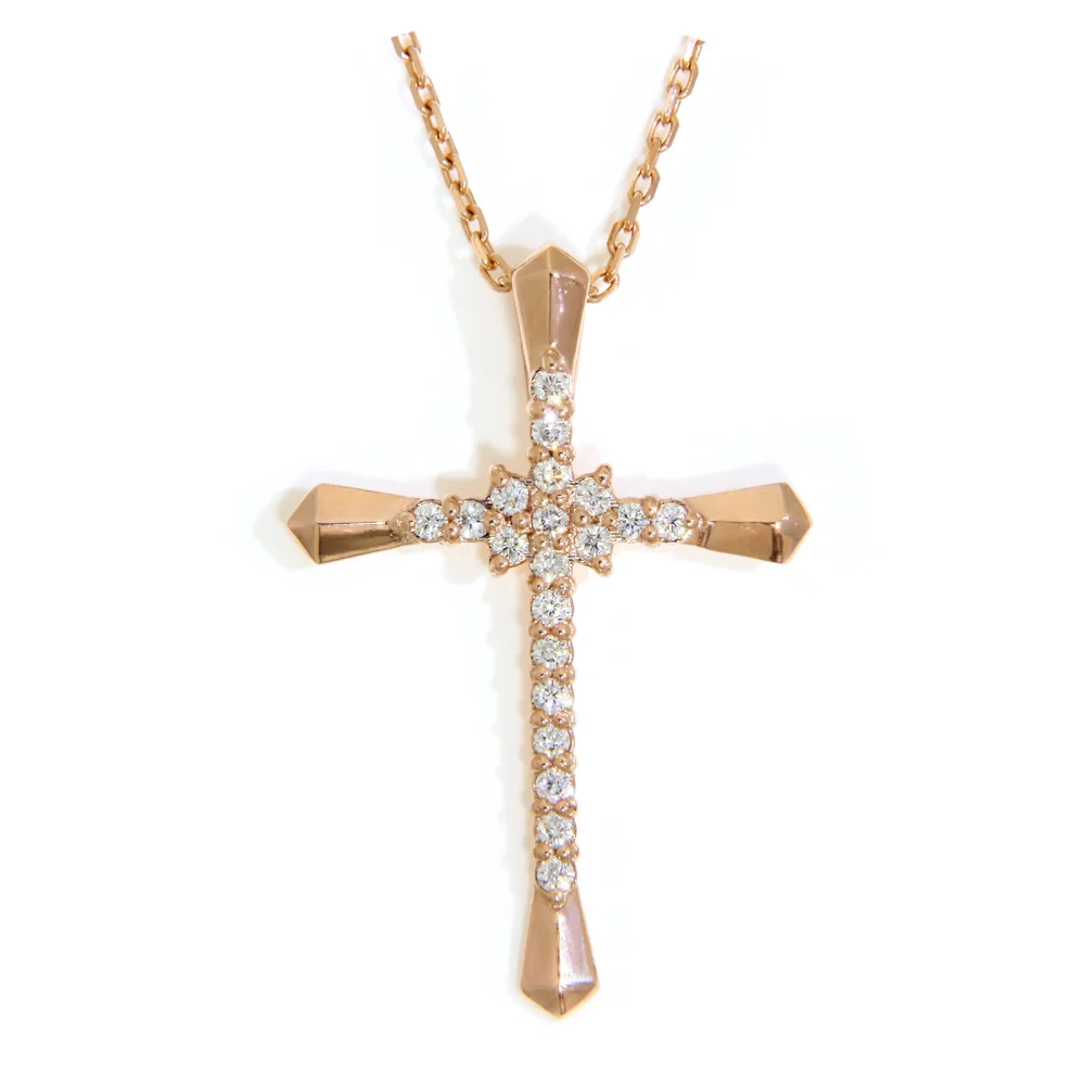 Pandantiv Aur Roz 14k Cruce Ortodoxa Diamante Naturale - Protectie si Rafinament