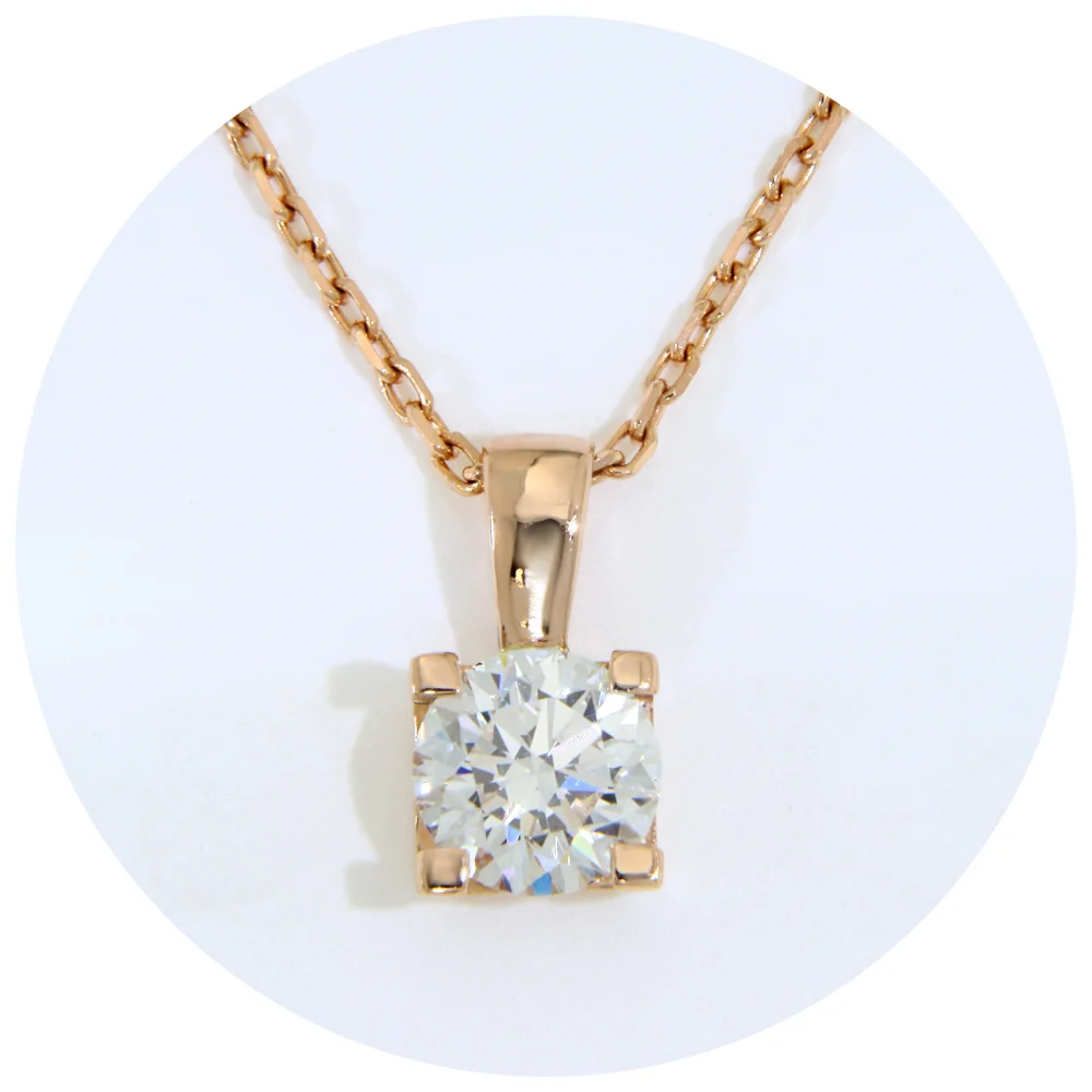 Pandantiv cu lantisor Aur Roz 14k Diamant Natural 0.53ct F VS