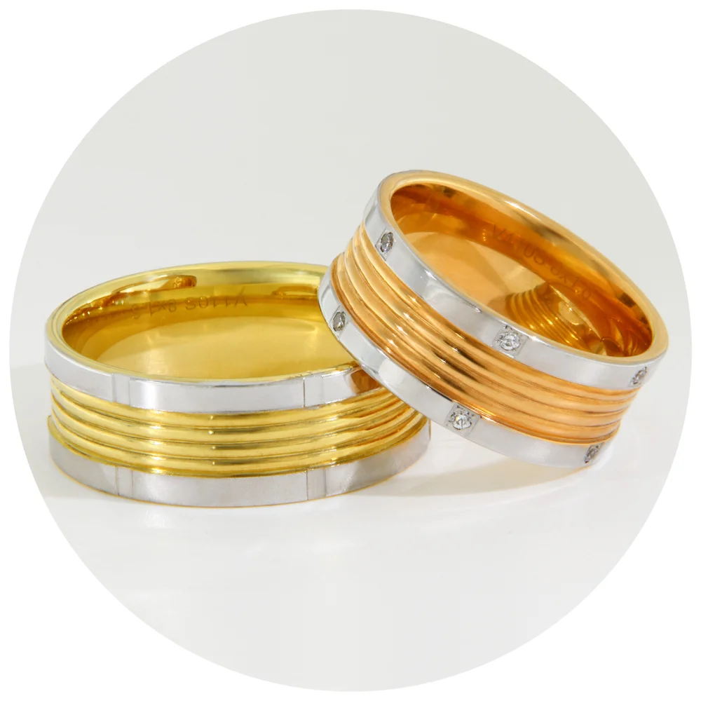 Verighete Aur Combinat 14 k cu Striatii si Diamante – Milano