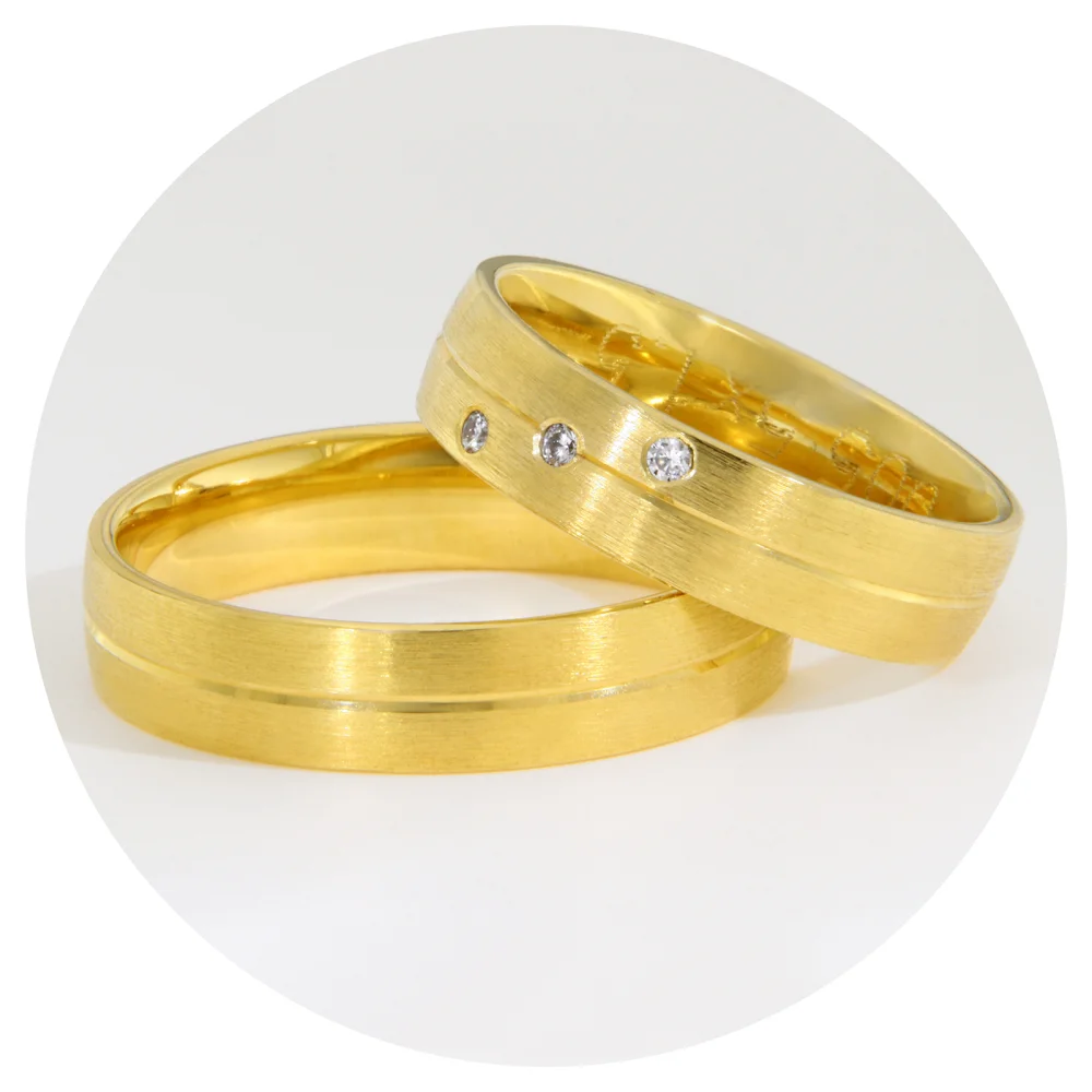 Verighete Aur Galben 14K cu 3 Diamante Naturale și Finisaj Satinat | Rome