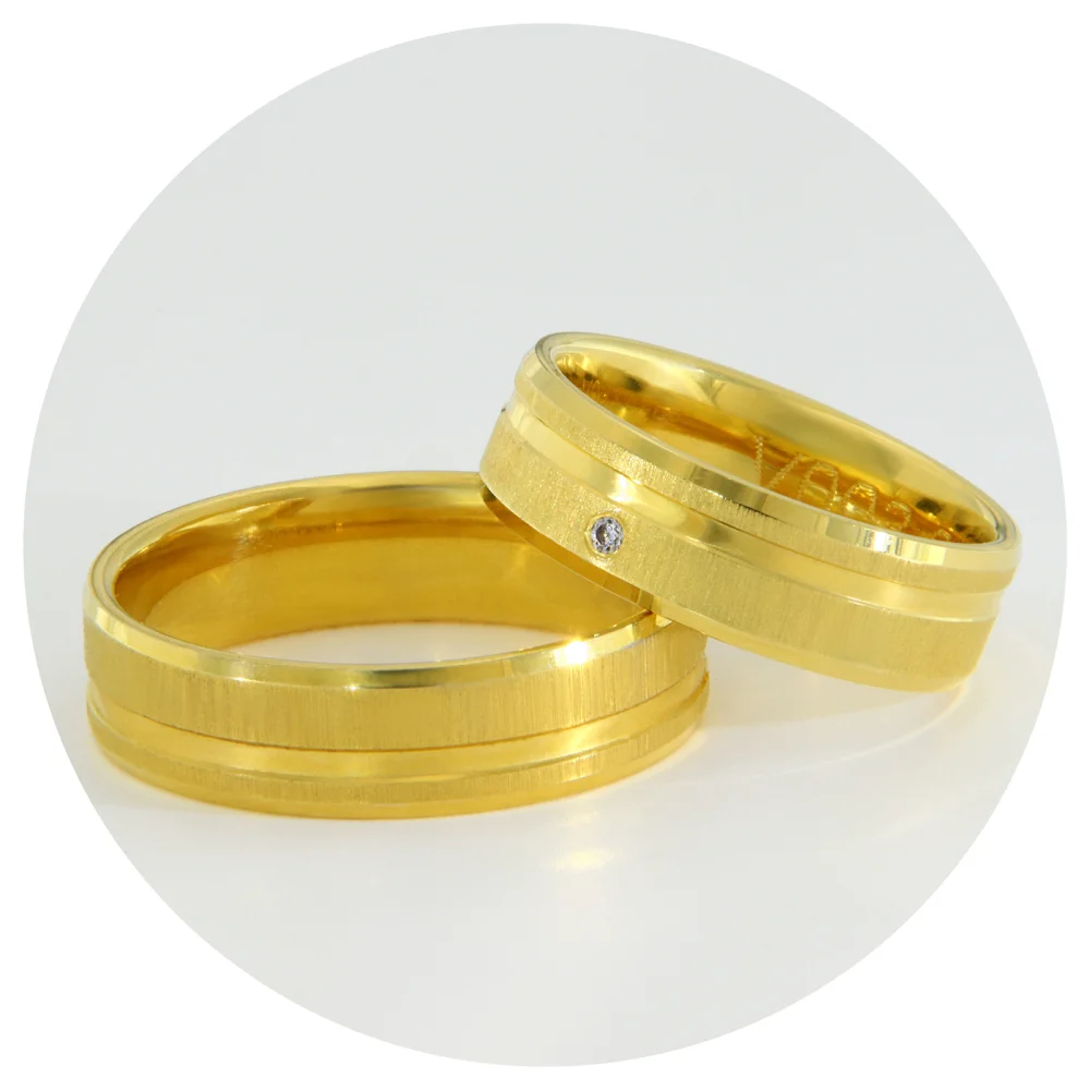 Verighete Aur Galben 14k cu Finisaj Mat și Diamant Natural – Atena